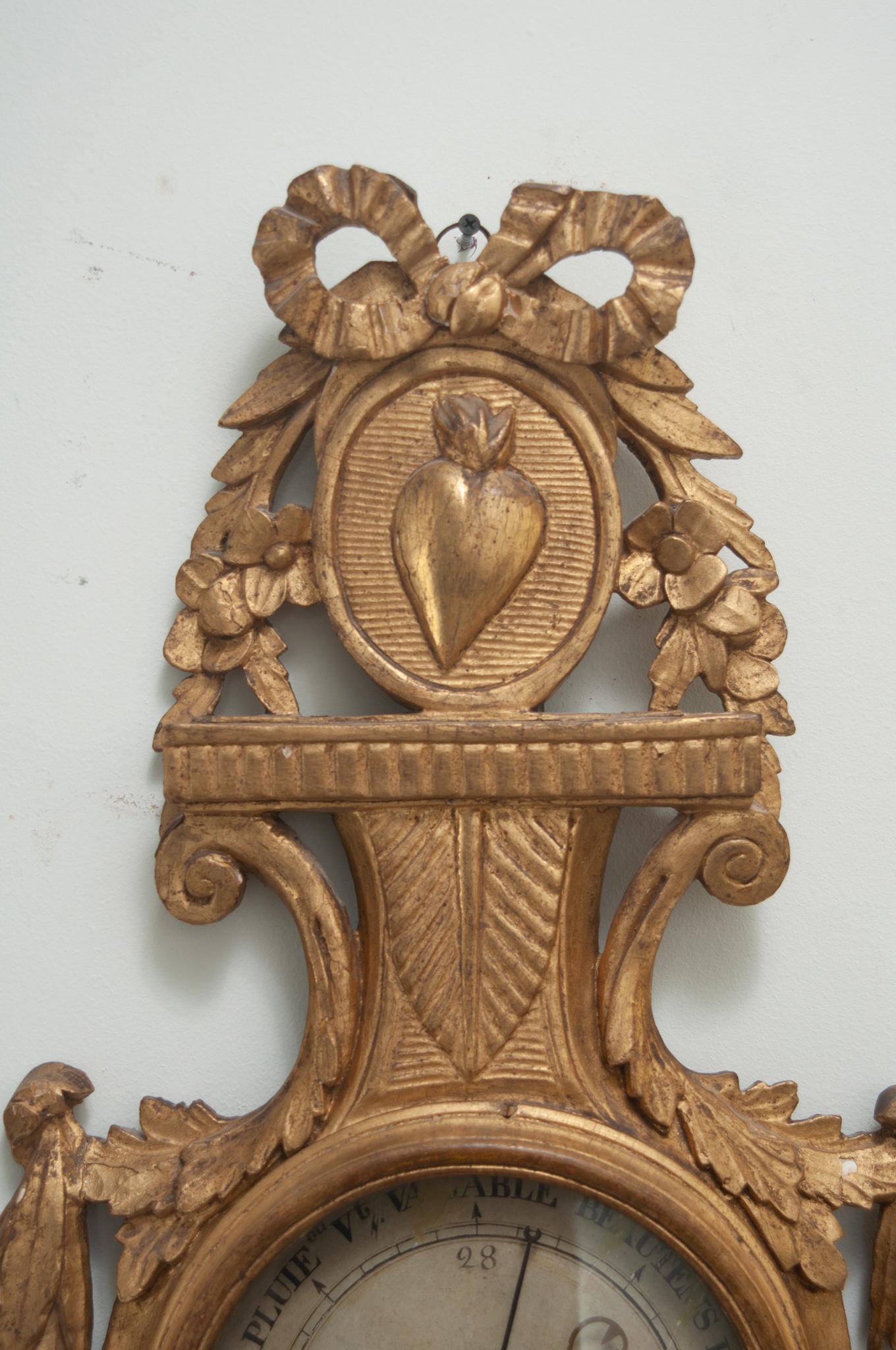 18th Century and Earlier French 18th Century Louis XVI Gilt Barometer For Sale