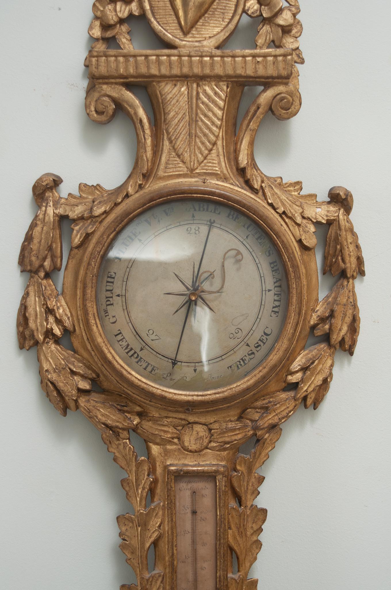 Metal French 18th Century Louis XVI Gilt Barometer For Sale