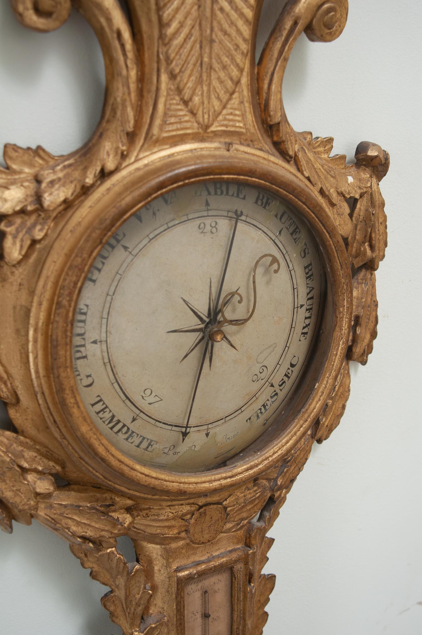 French 18th Century Louis XVI Gilt Barometer For Sale 3