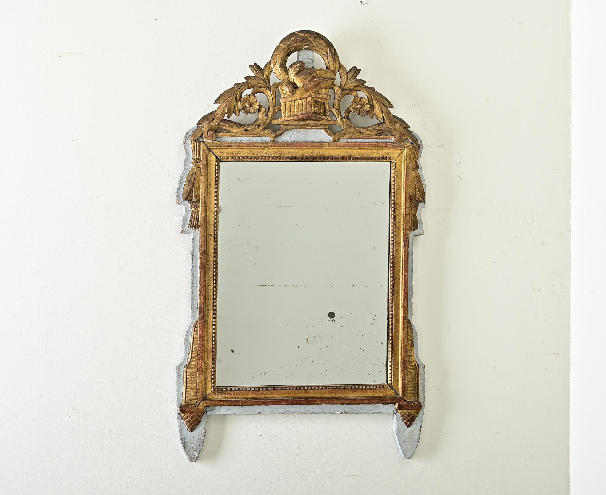 Carved French 18th Century Louis XVI Gilt & Painted Trumeau For Sale