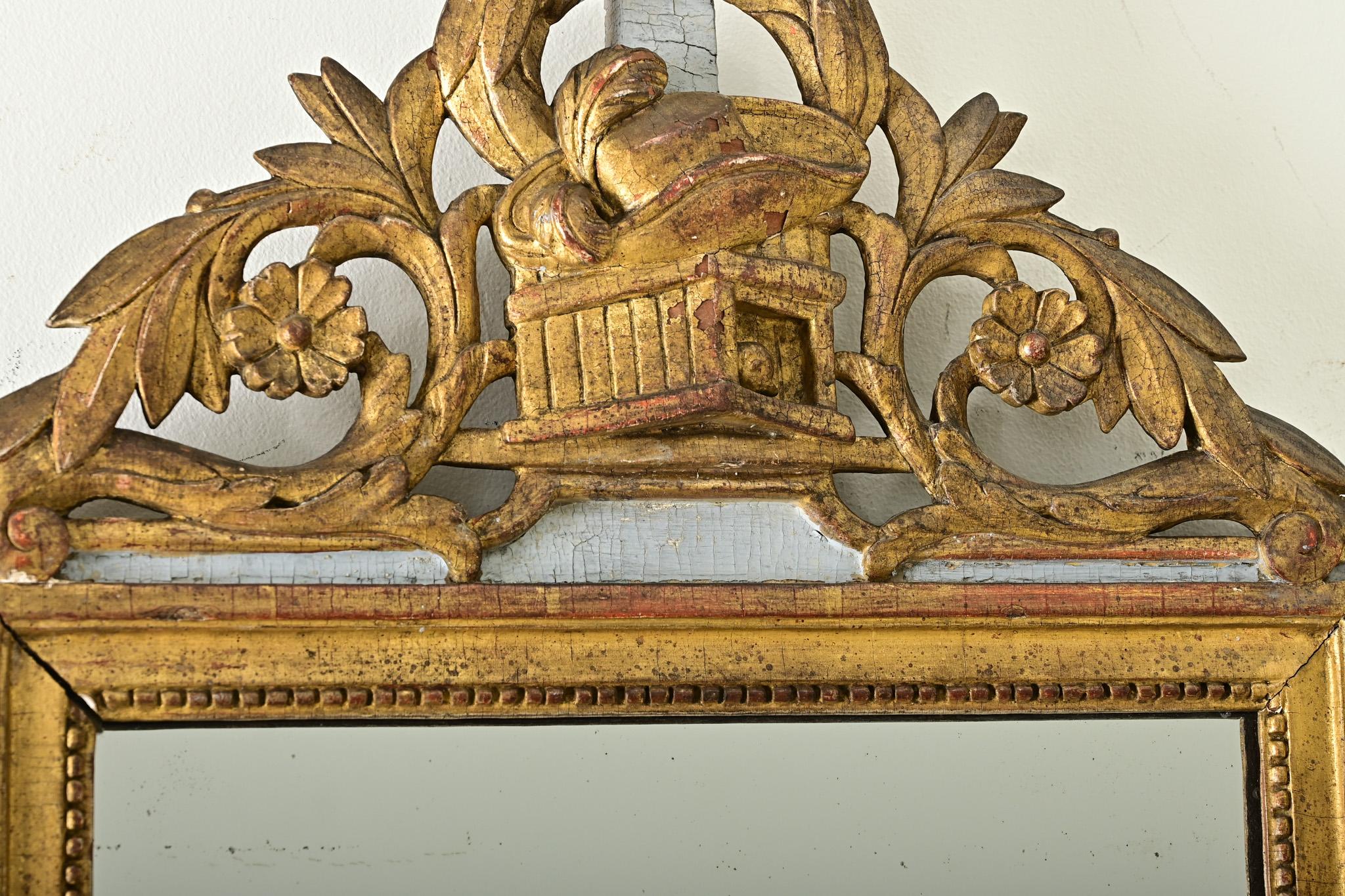 18th Century and Earlier French 18th Century Louis XVI Gilt & Painted Trumeau For Sale