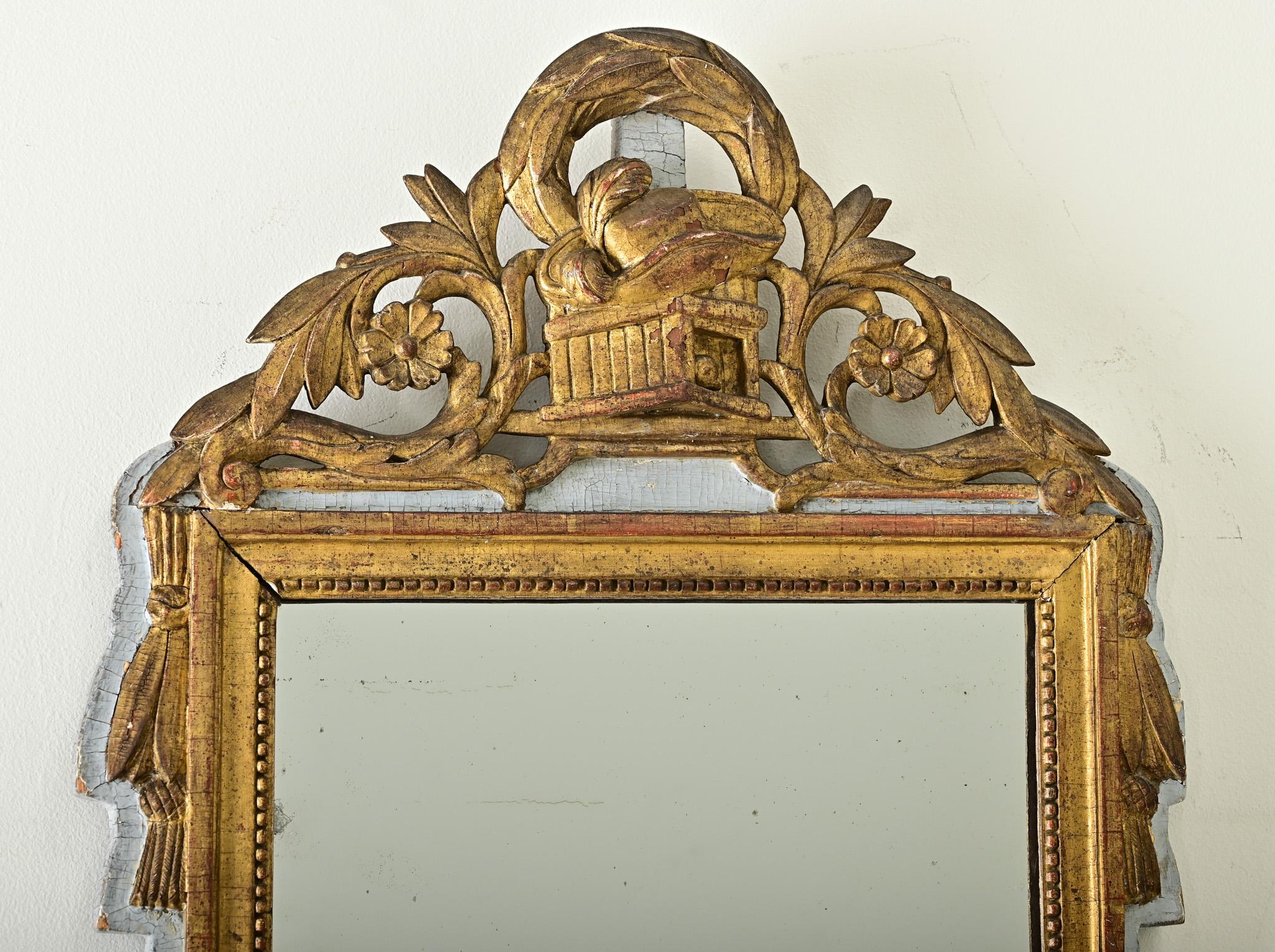 Gold French 18th Century Louis XVI Gilt & Painted Trumeau For Sale