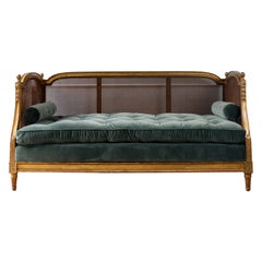 Antique French 18th Century Louis XVI Giltwood and Caned Settee with New Upholstery