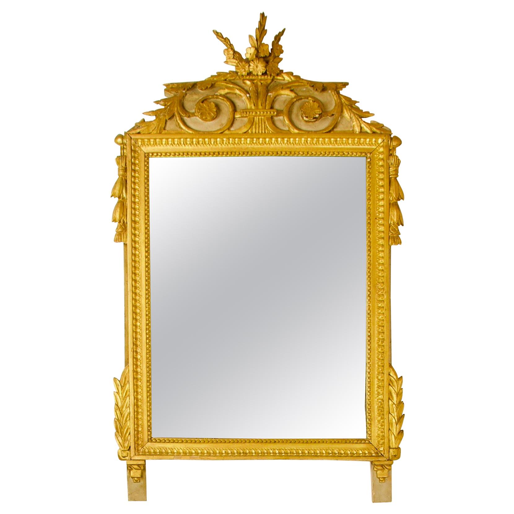 French 18th Century Louis XVI Giltwood Wall Mirror or Trumeau For Sale