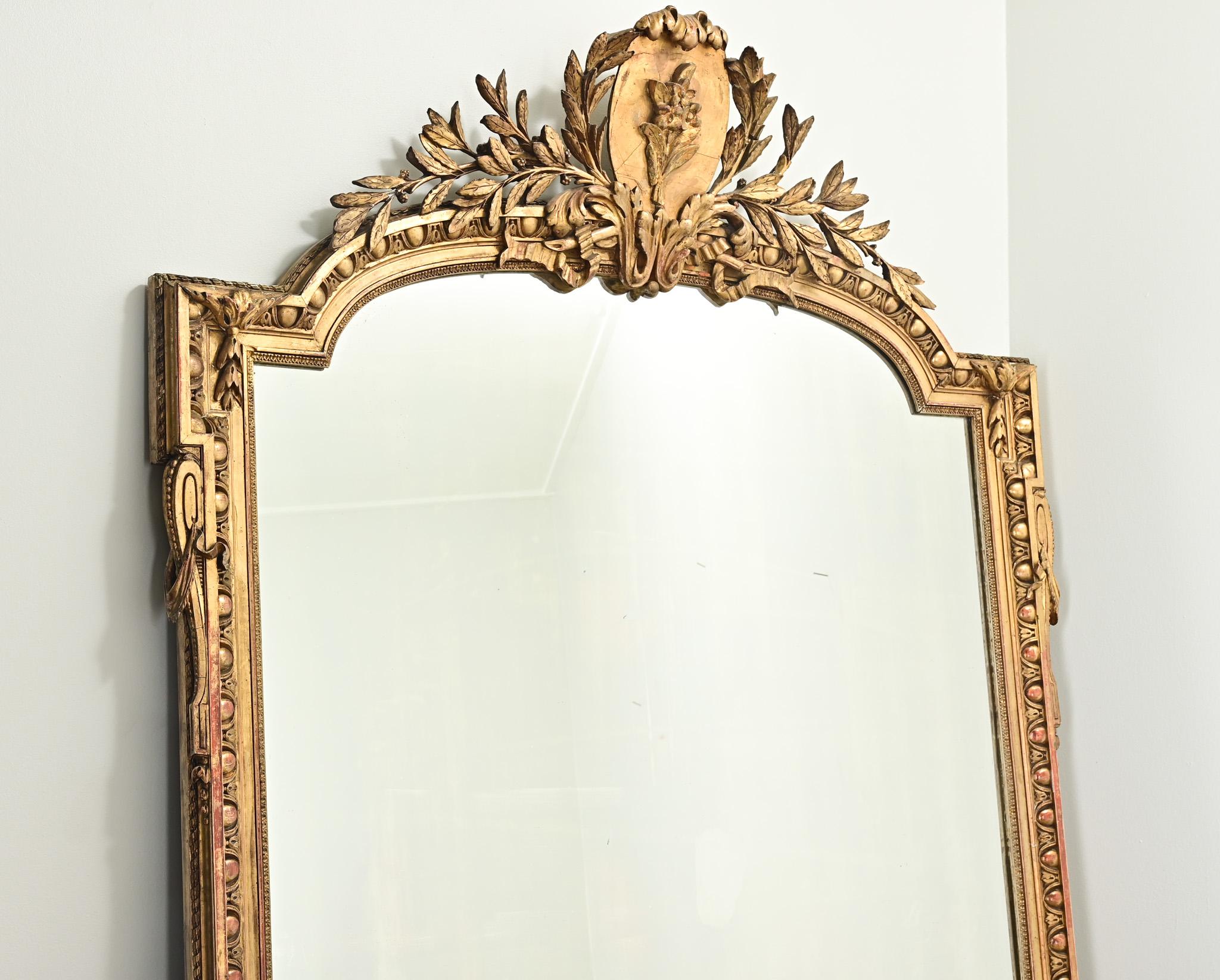 18th Century and Earlier French 18th Century Louis XVI Gold Gilt Mirror For Sale