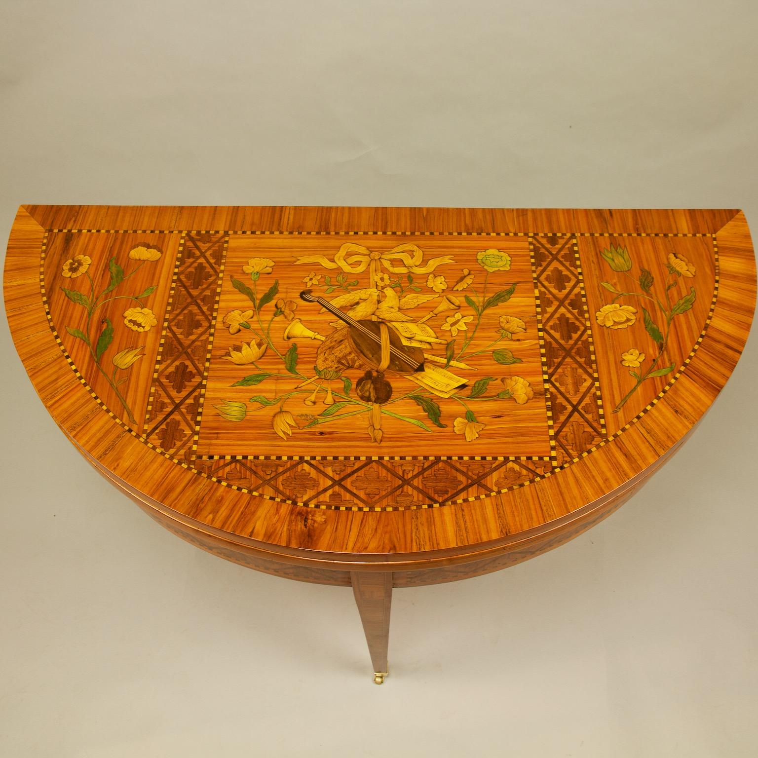 French 18th Century Louis XVI Marquetry Demilune Fold-Over Game Table 7