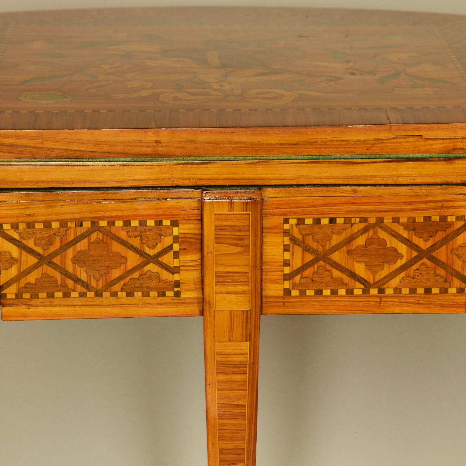 French 18th Century Louis XVI Marquetry Demilune Fold-Over Game Table 11