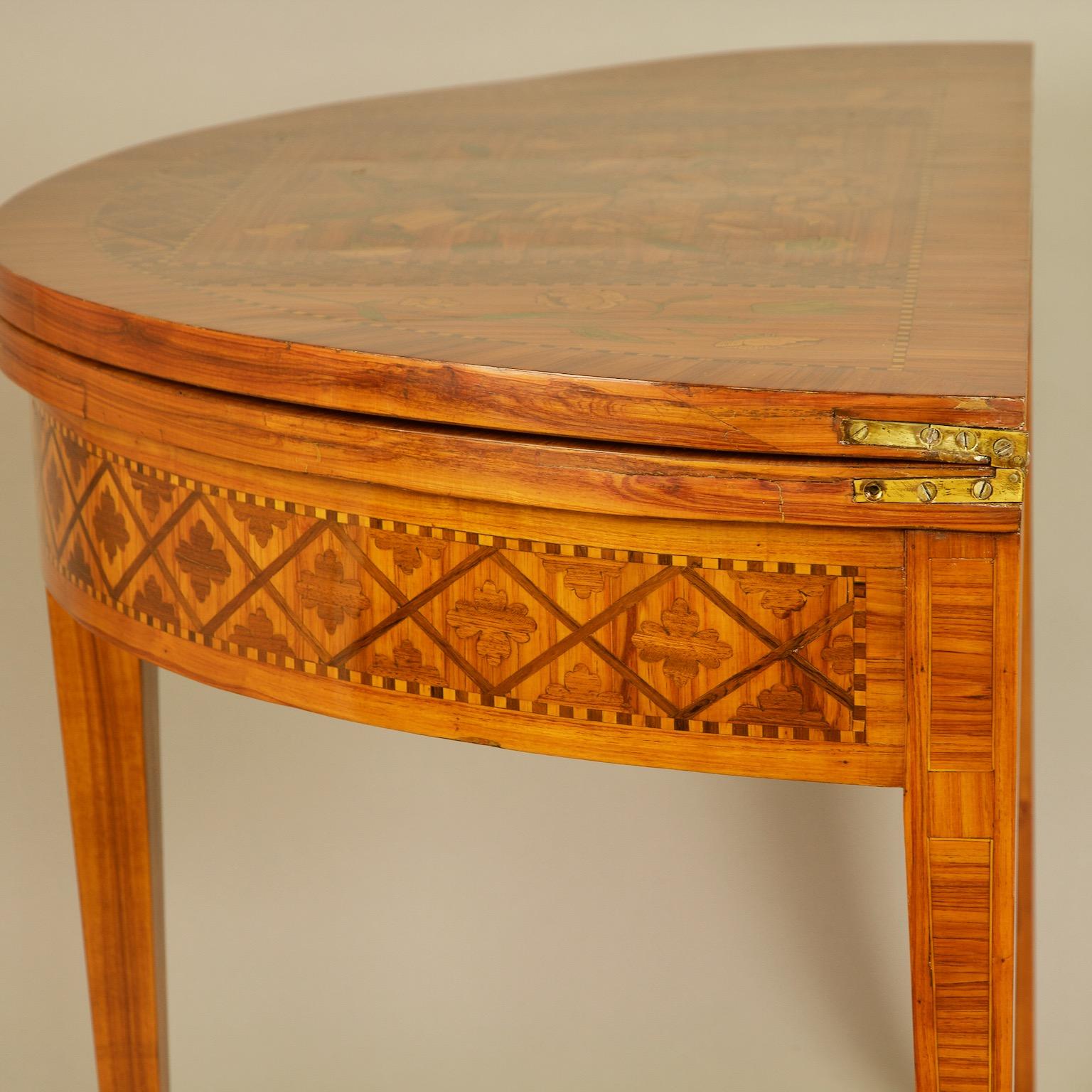 French 18th Century Louis XVI Marquetry Demilune Fold-Over Game Table 12