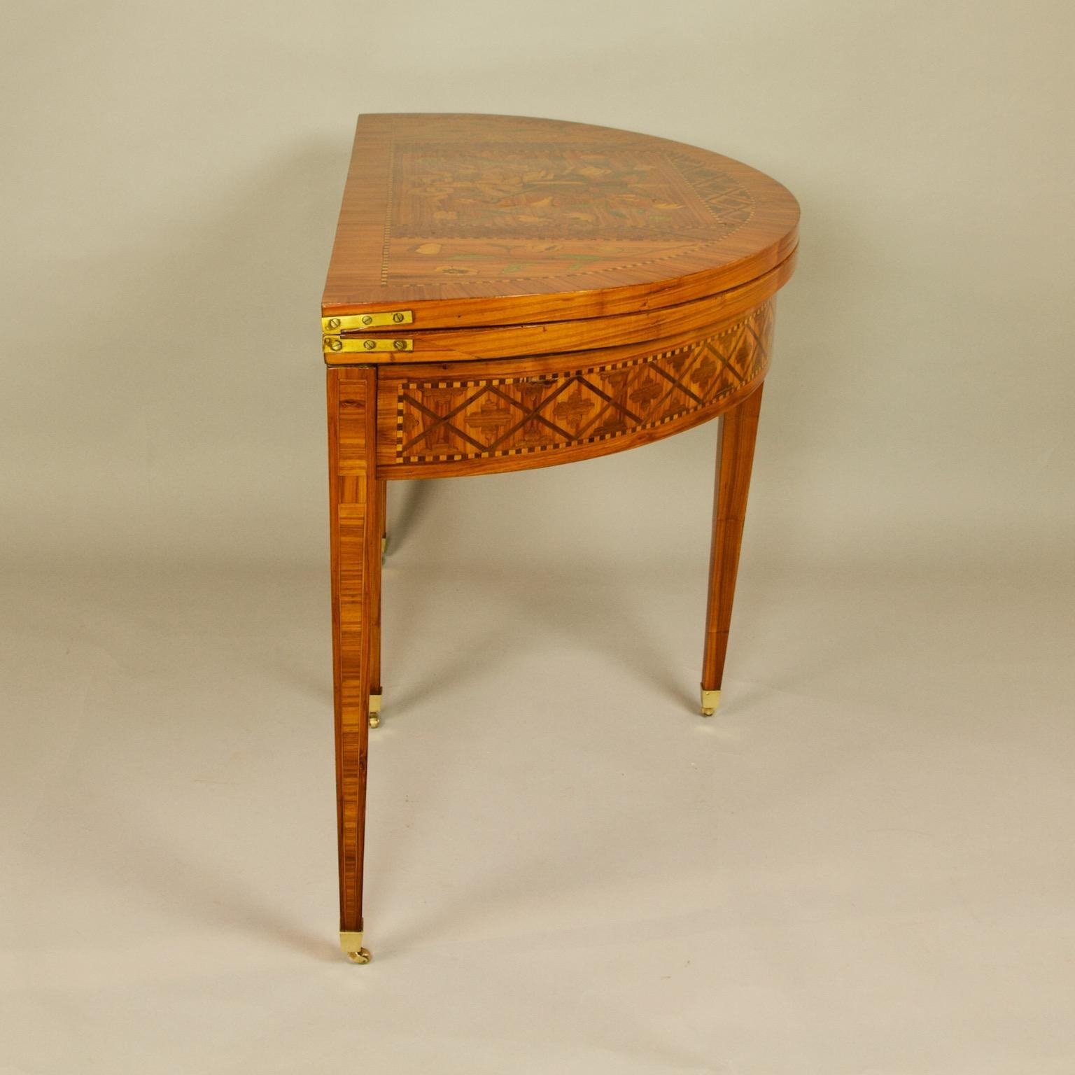 French 18th Century Louis XVI Marquetry Demilune Fold-Over Game Table 1
