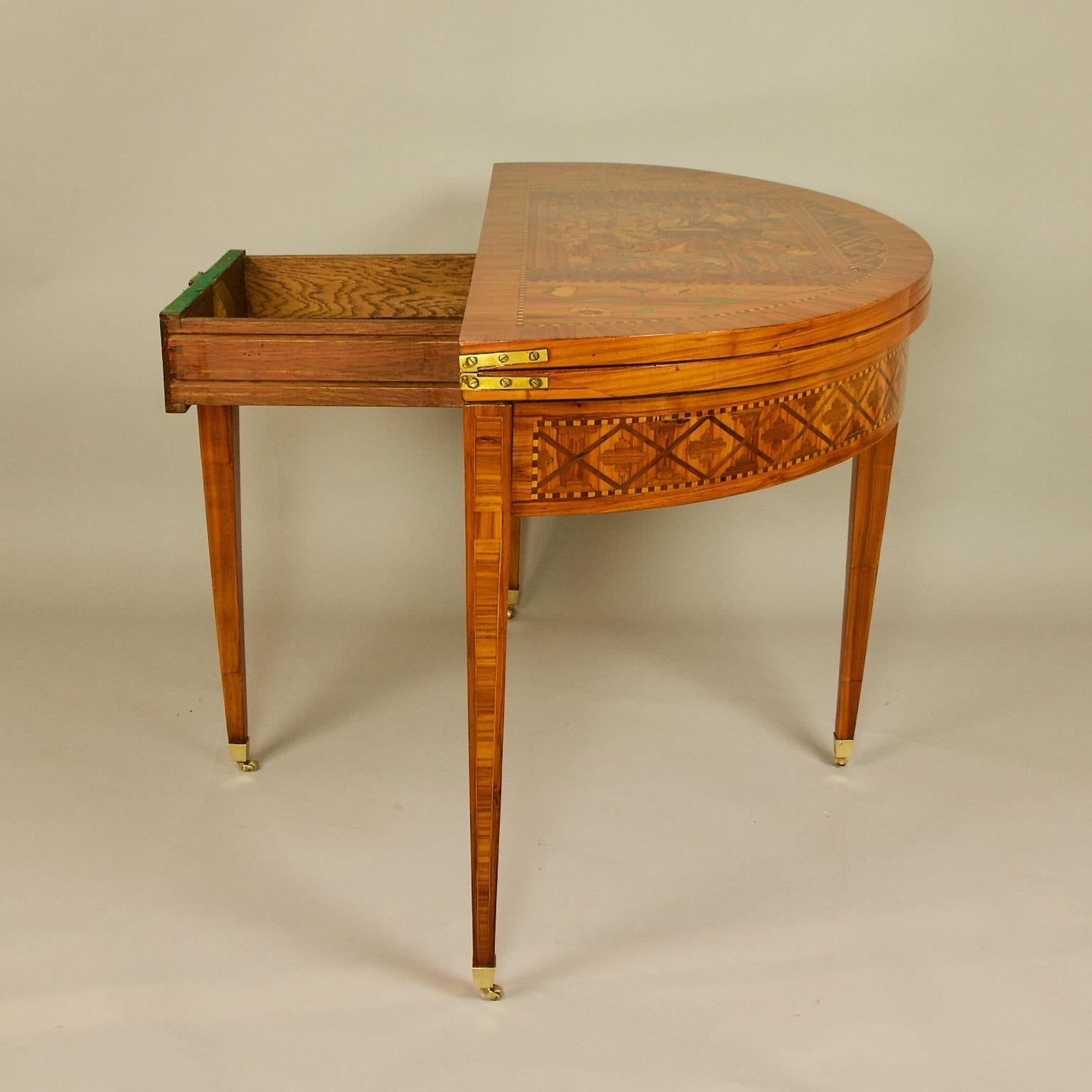 French 18th Century Louis XVI Marquetry Demilune Fold-Over Game Table 2