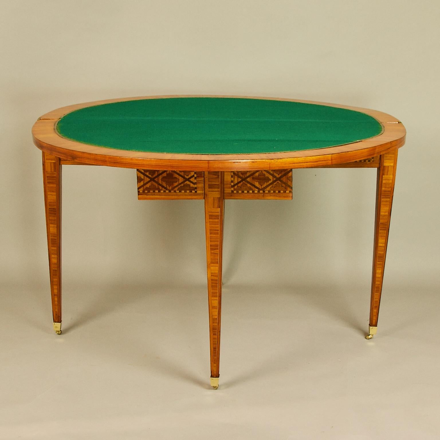 French 18th Century Louis XVI Marquetry Demilune Fold-Over Game Table 4