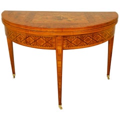 French 18th Century Louis XVI Marquetry Demilune Fold-Over Game Table