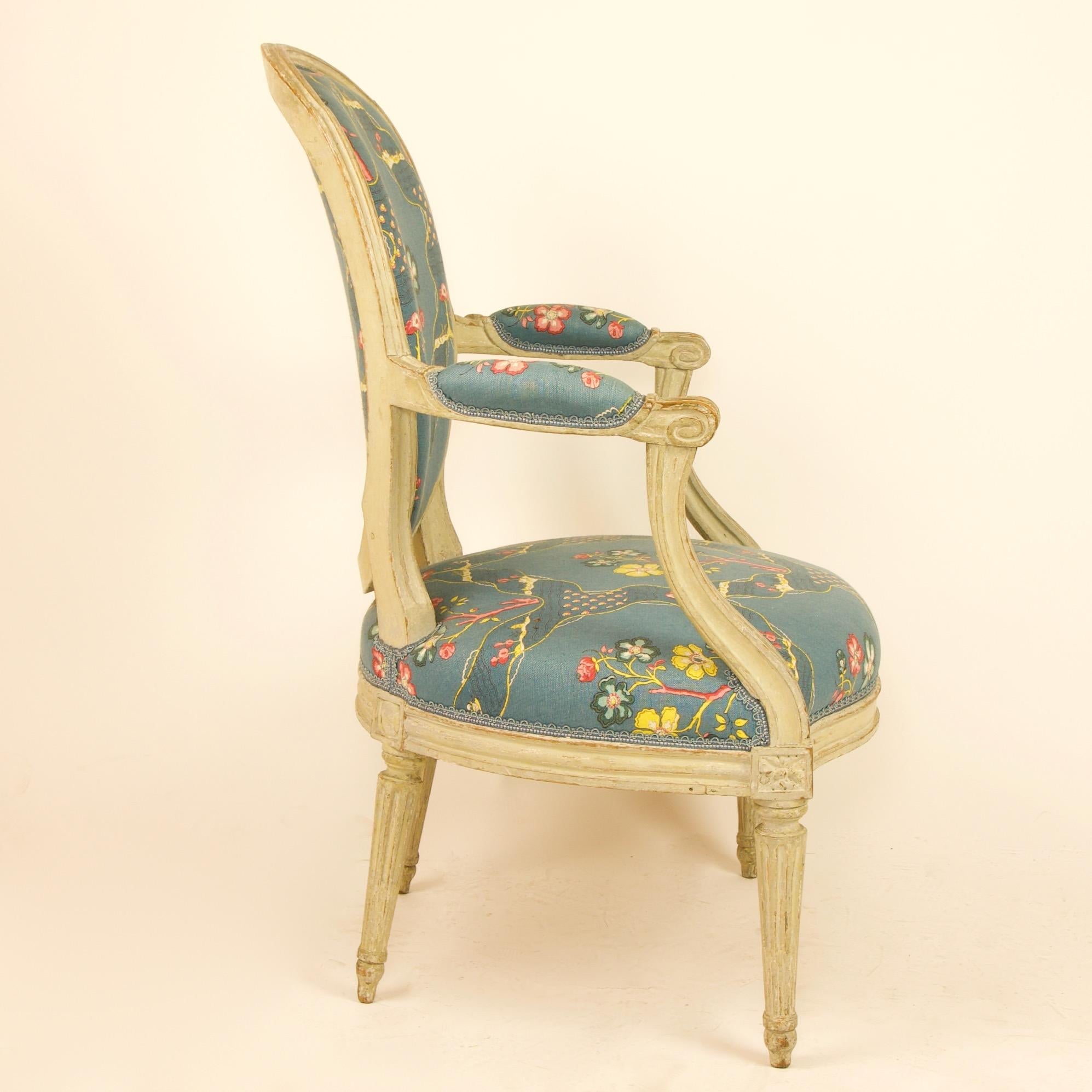 Carved French 18th Century Louis XVI Painted Wood Armchair by George Jacob For Sale