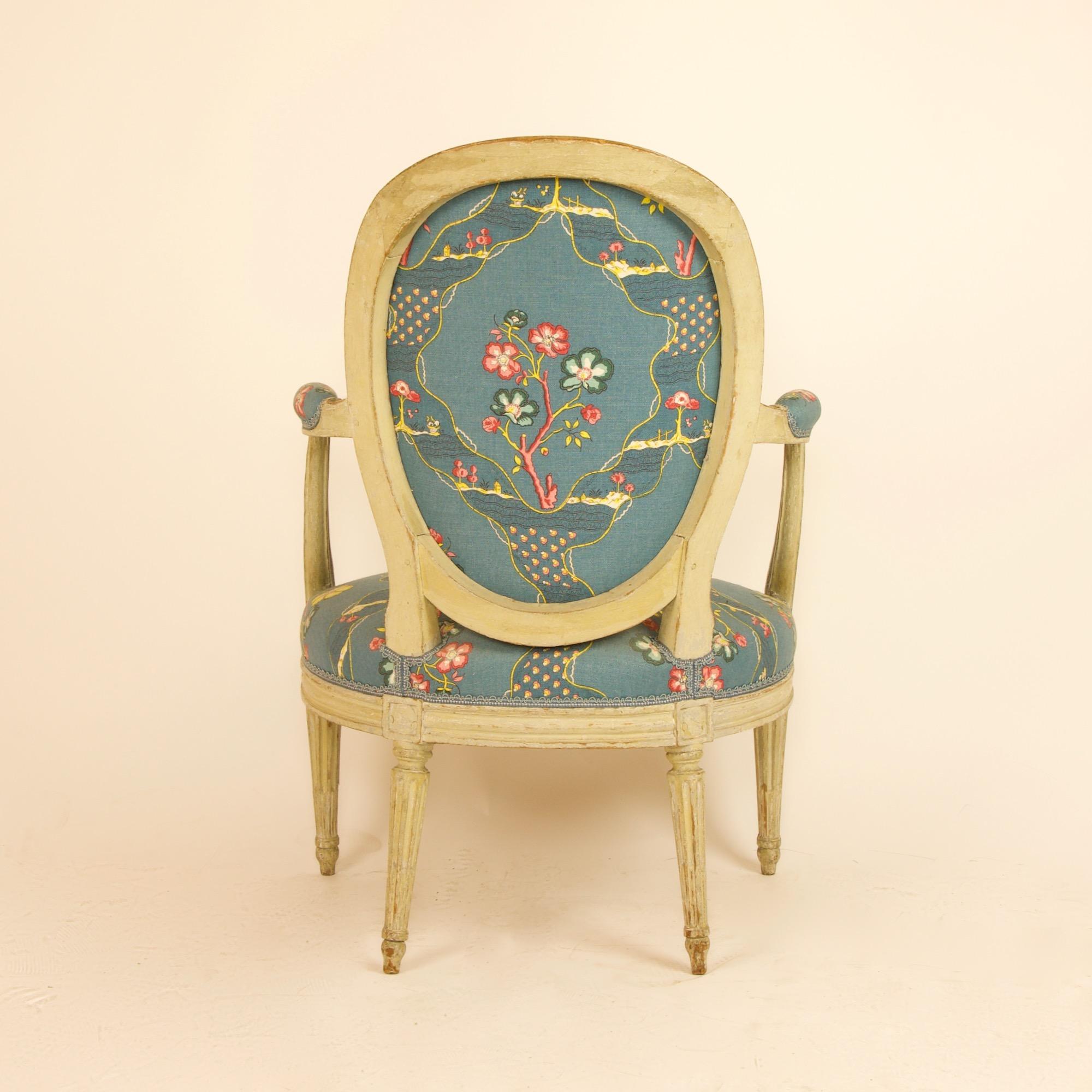 Carved French 18th Century Louis XVI Painted Wood Armchair by George Jacob For Sale