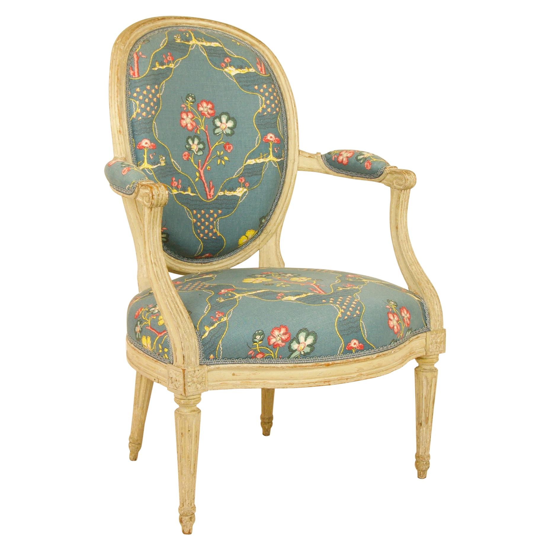 French 18th Century Louis XVI Painted Wood Armchair by George Jacob For Sale