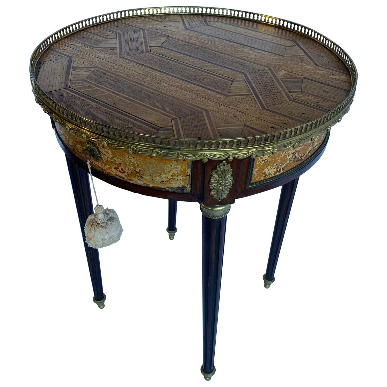 French 18th Century Louis XVI Parquet Bouillotte Side Table For Sale
