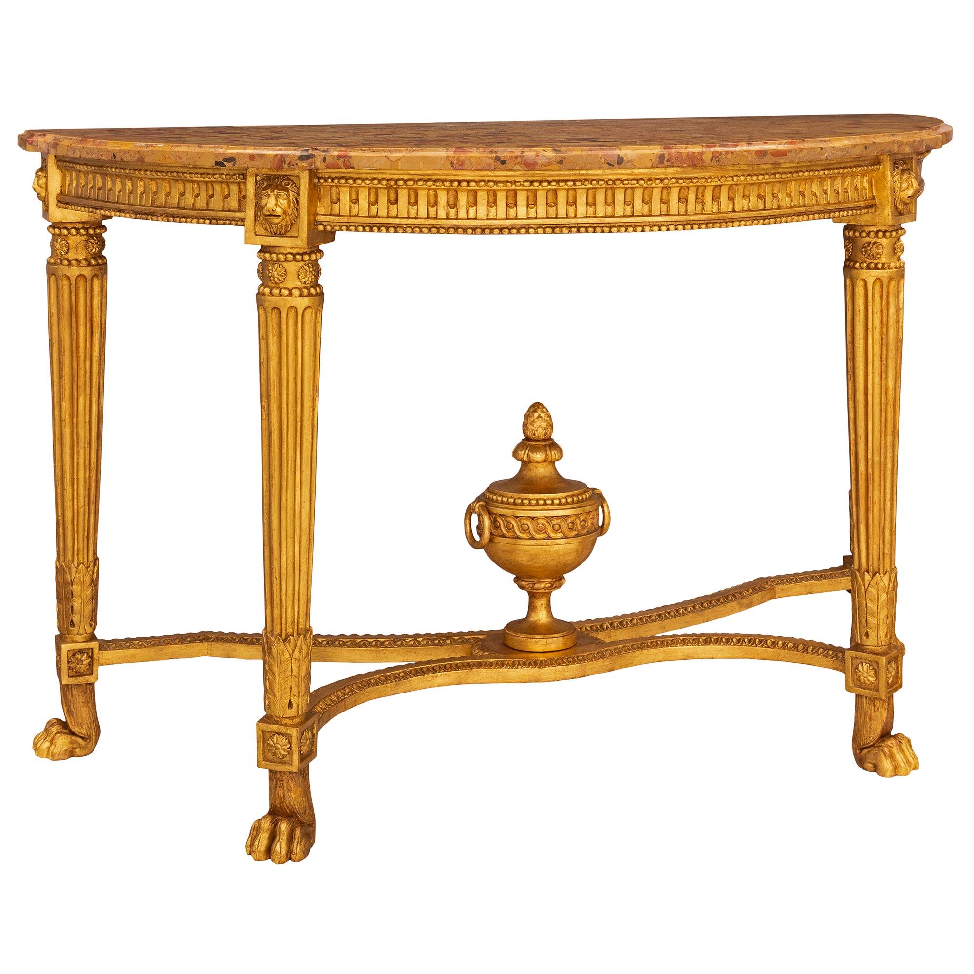 French 18th Century Louis XVI Period Giltwood and Brèche D’alep Marble Console In Good Condition For Sale In West Palm Beach, FL