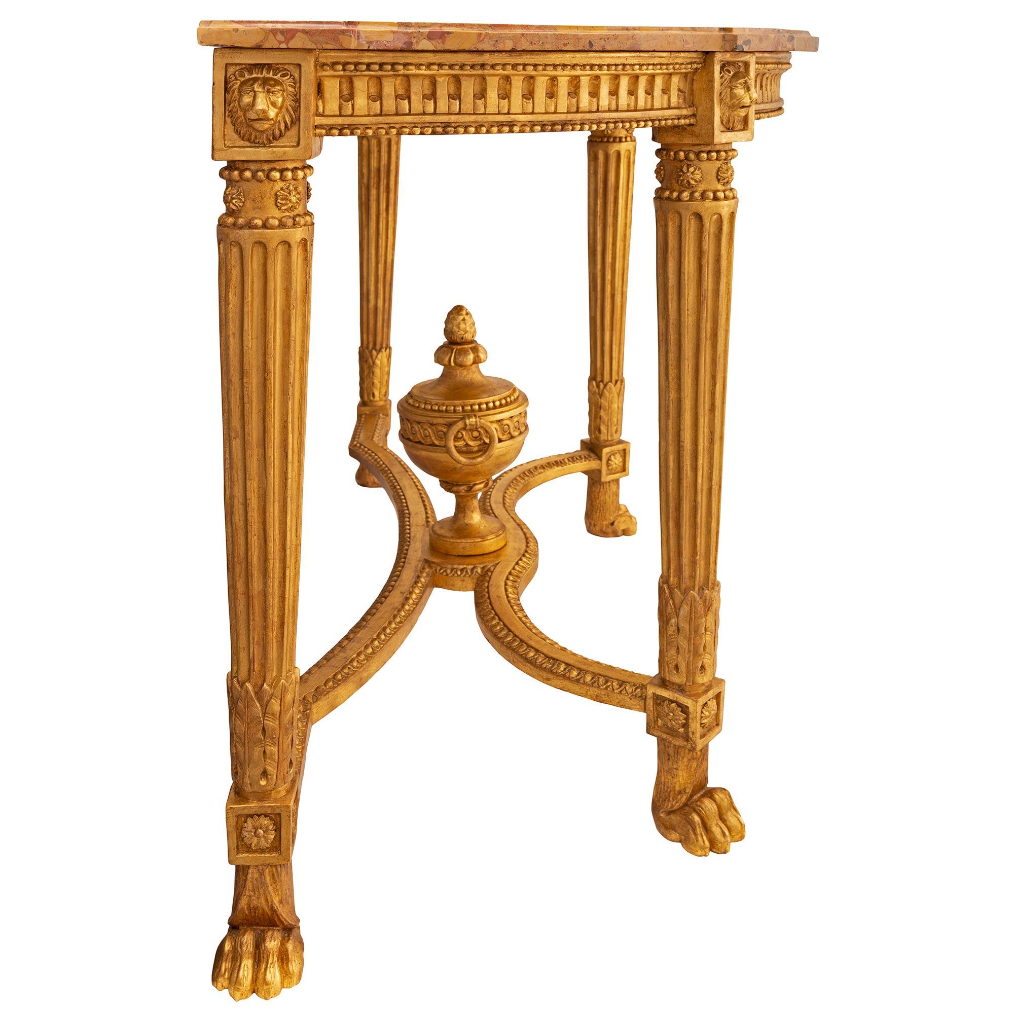 18th Century and Earlier French 18th Century Louis XVI Period Giltwood and Brèche D’alep Marble Console For Sale