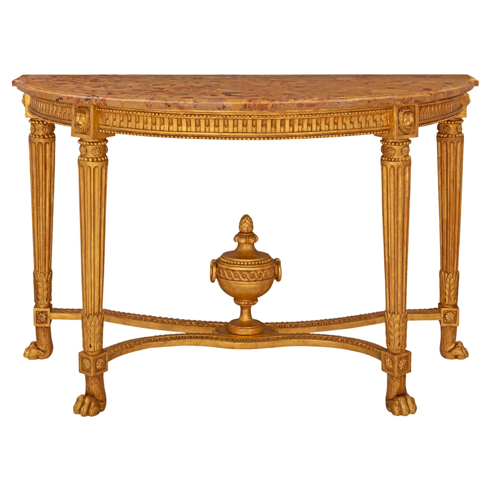 French 18th Century Louis XVI Period Giltwood and Brèche D’alep Marble Console