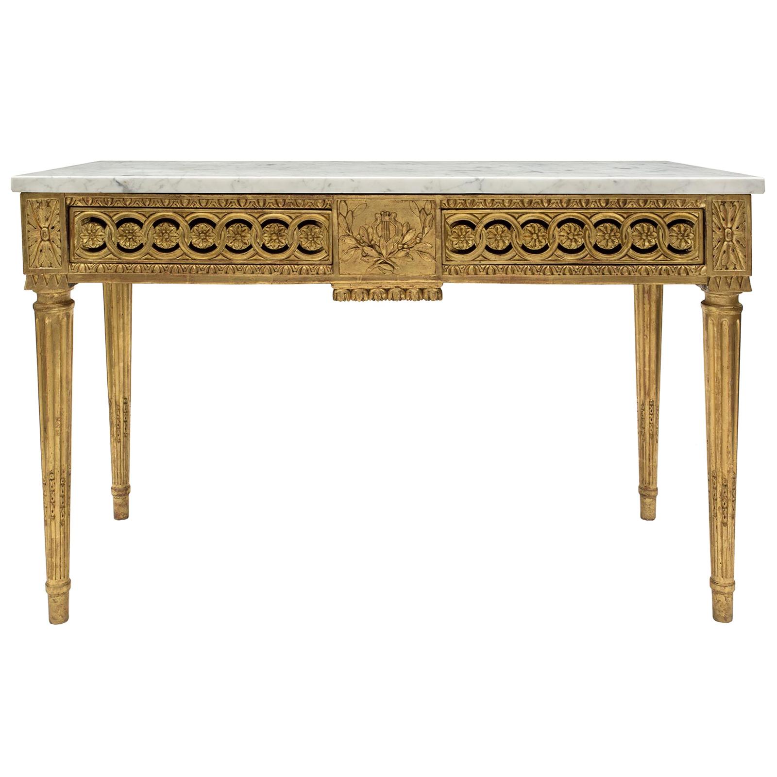 French 18th Century Louis XVI Period Giltwood and Carrara Marble Centre Table