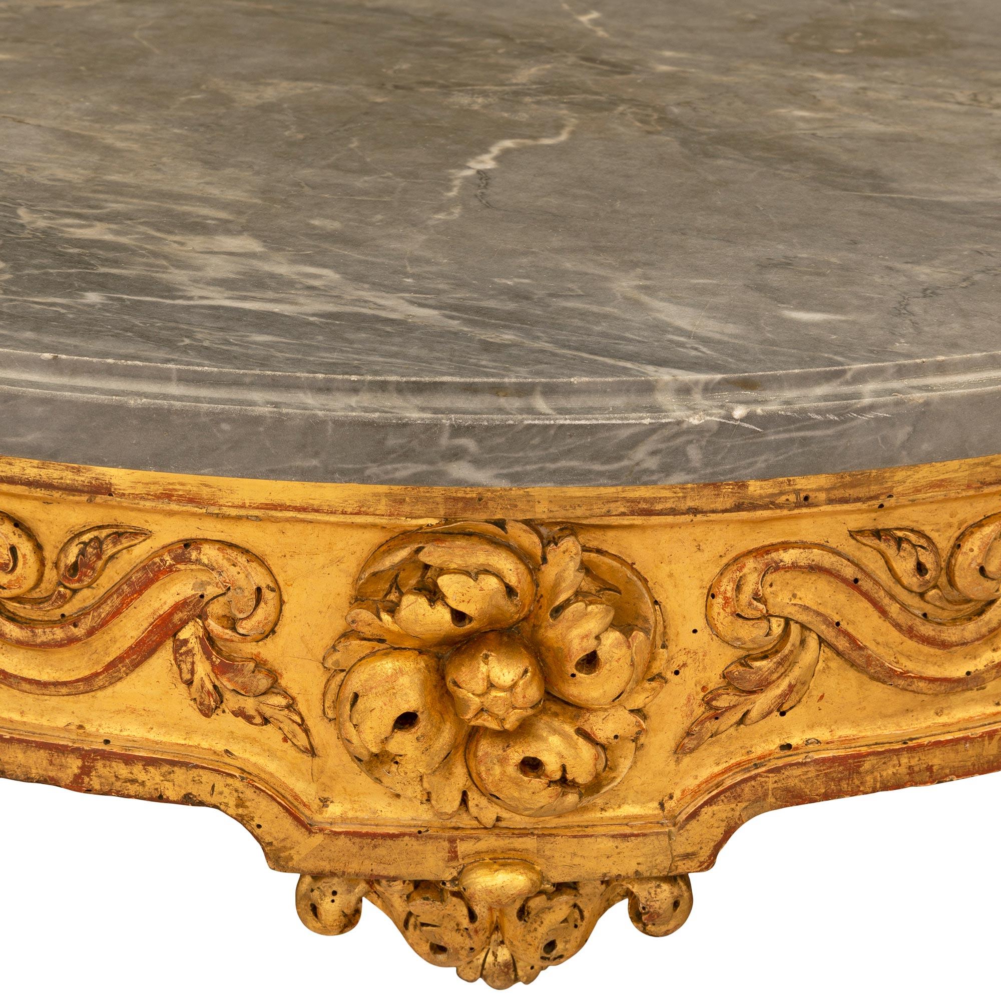 French, 18th Century Louis XVI Period Giltwood And Grey Marble Demi Lune Console For Sale 3