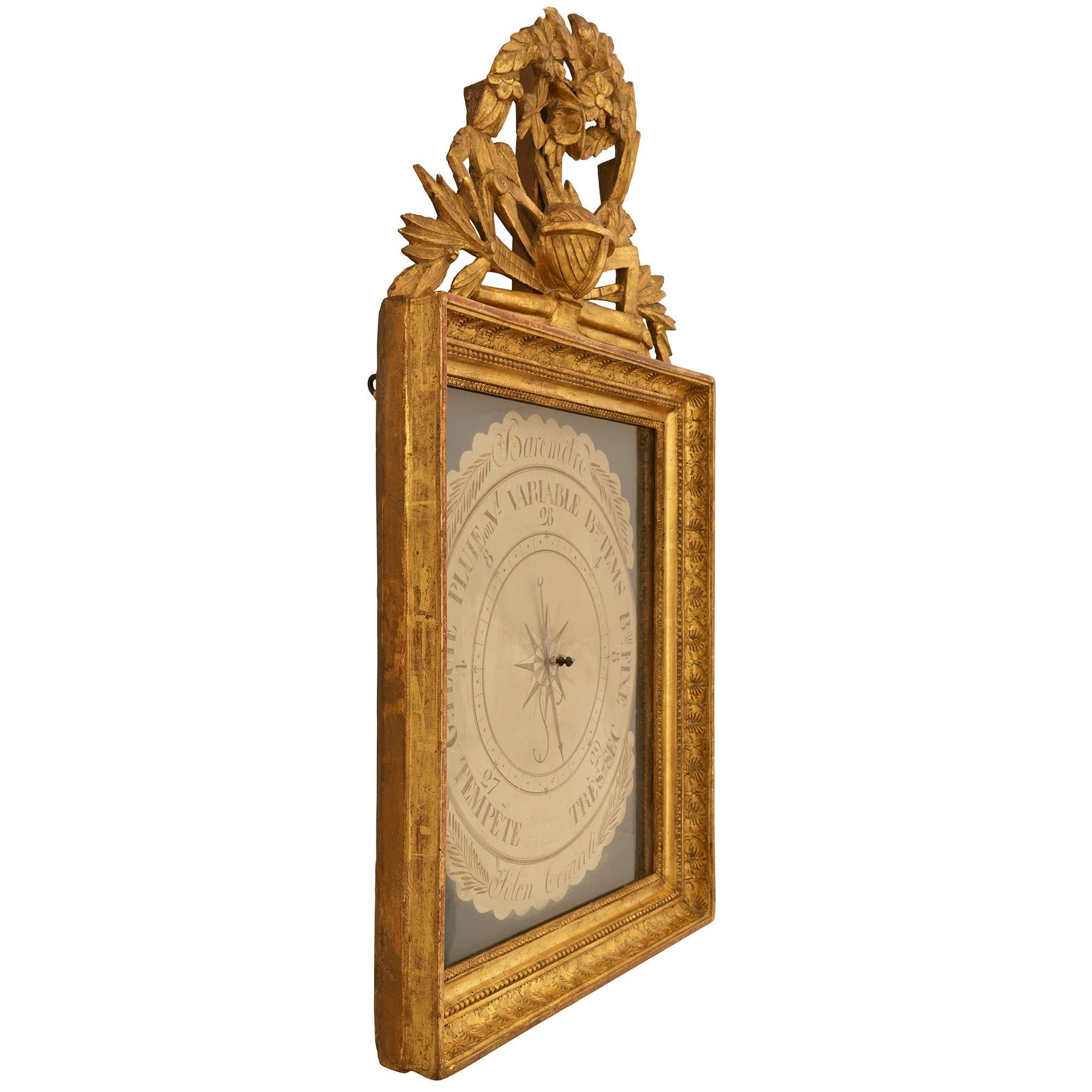 French 18th century Louis XVI Period Giltwood barometer, signed Lepage 1767 In Good Condition For Sale In West Palm Beach, FL