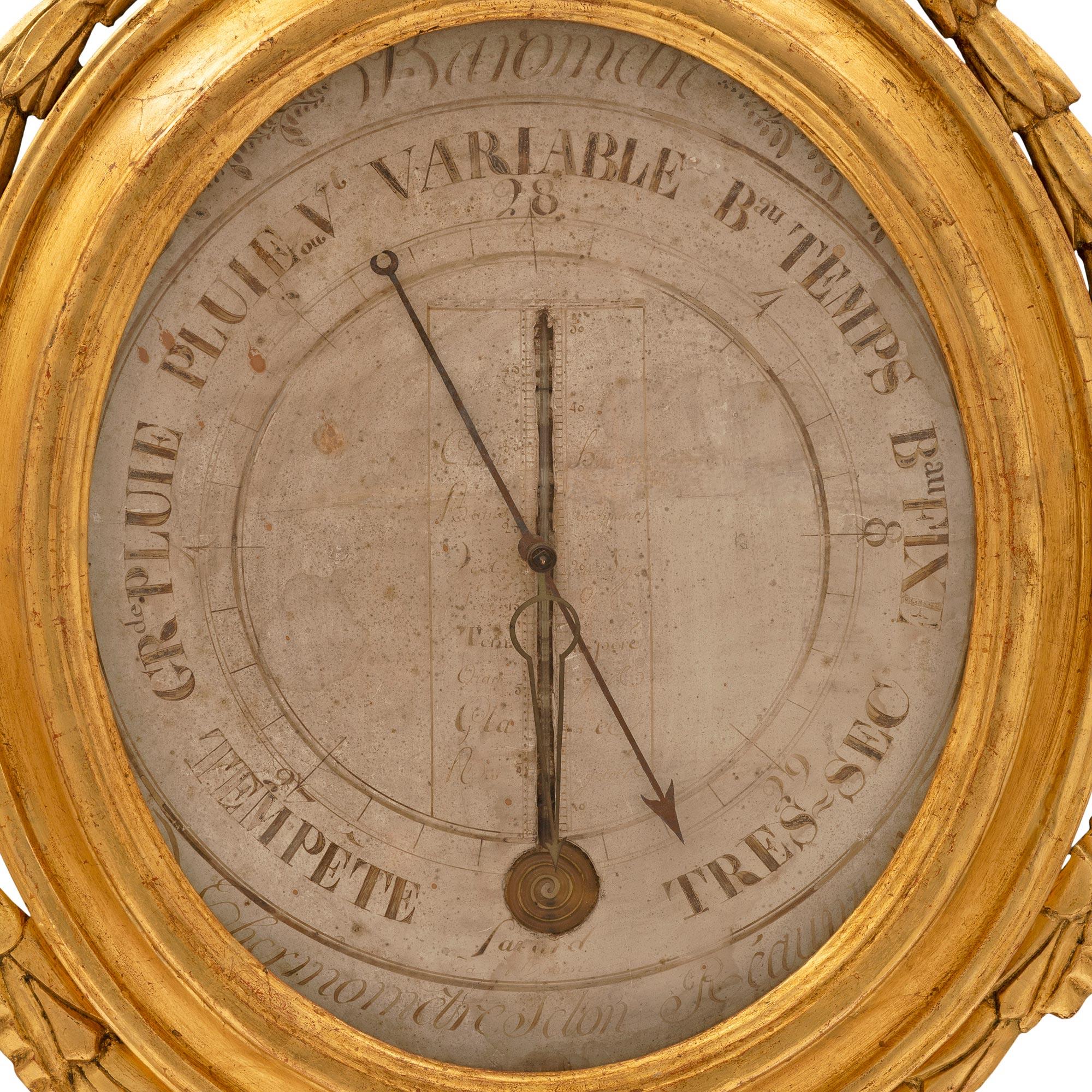 Barometer Thermometer aus vergoldetem Holz, Louis XVI.-Periode, 18. Jahrhundert im Zustand „Gut“ im Angebot in West Palm Beach, FL