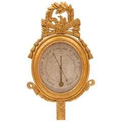 French 18th Century Louis XVI Period Giltwood Barometer Thermometer