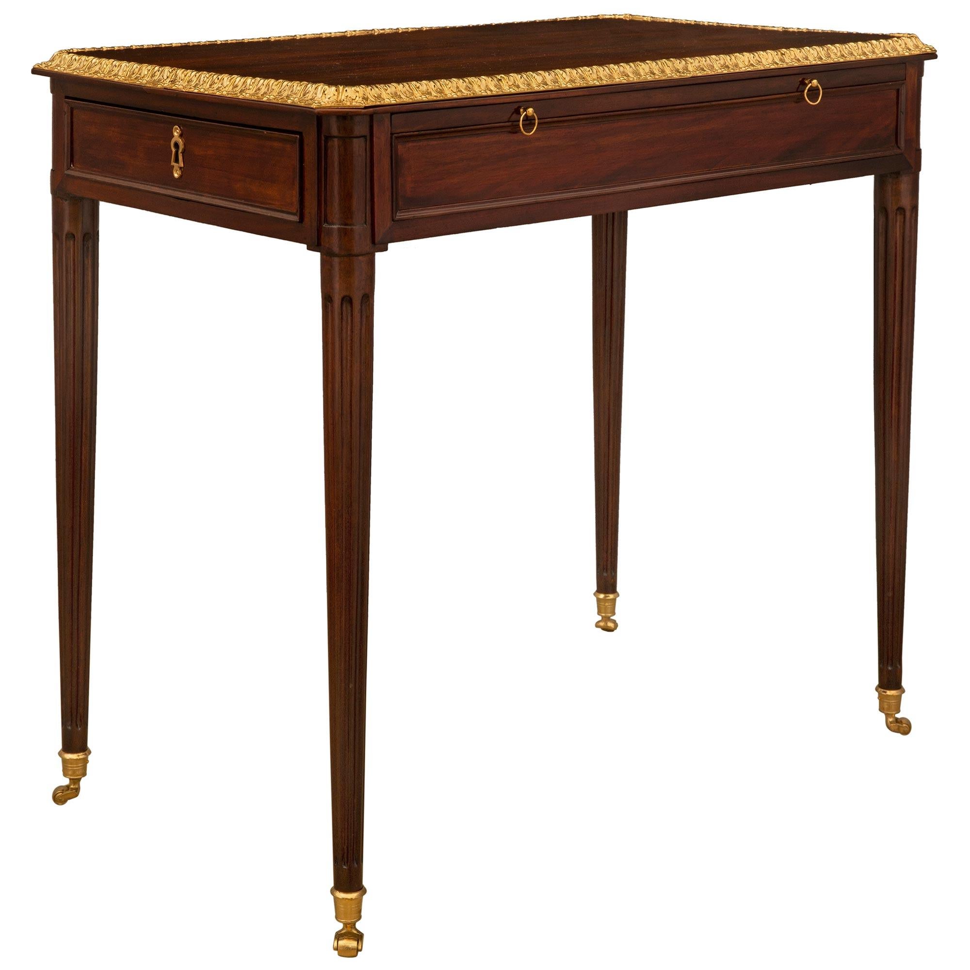 French 18th Century Louis XVI Period Mahogany and Ormolu Side Table / Desk In Good Condition For Sale In West Palm Beach, FL