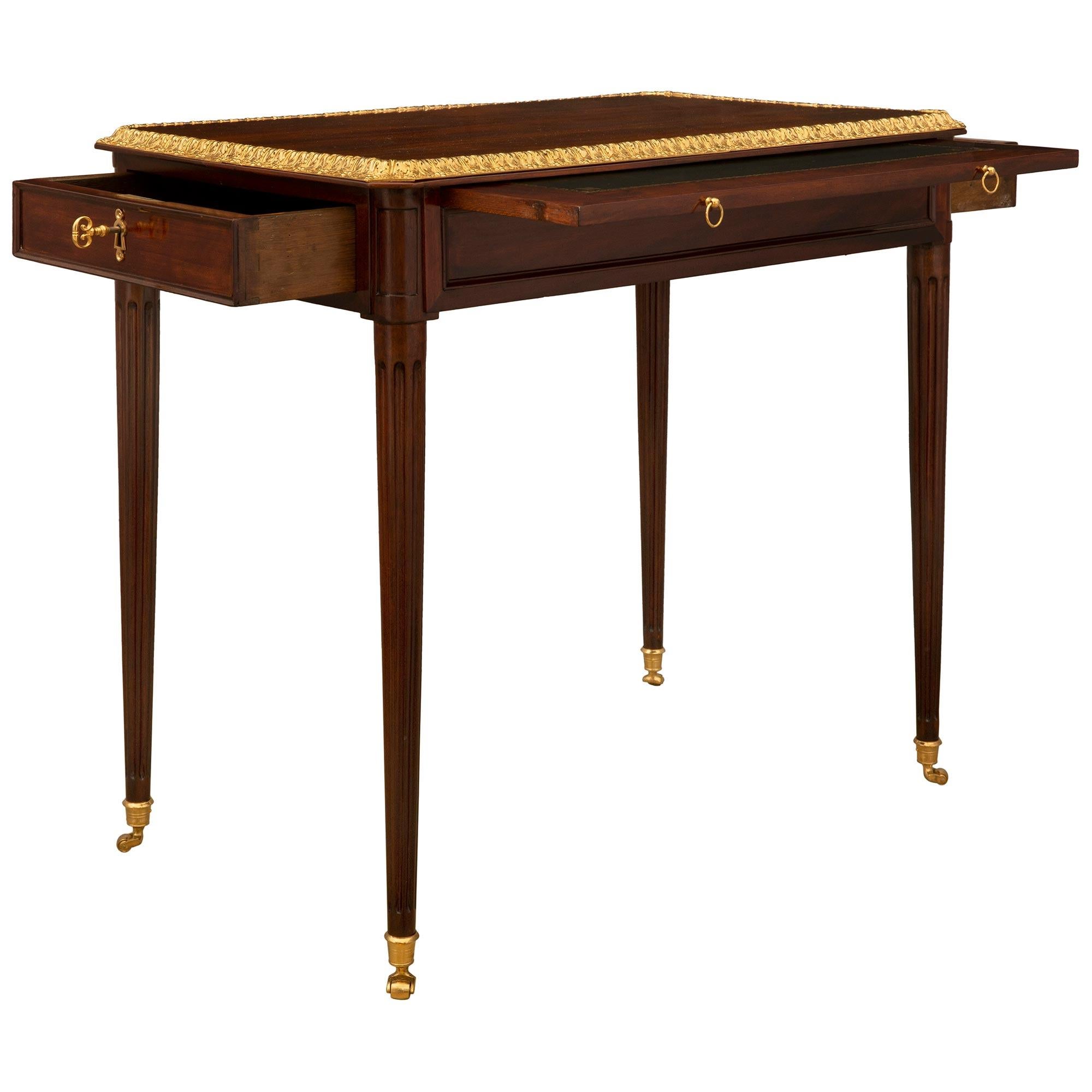 18th Century and Earlier French 18th Century Louis XVI Period Mahogany and Ormolu Side Table / Desk For Sale