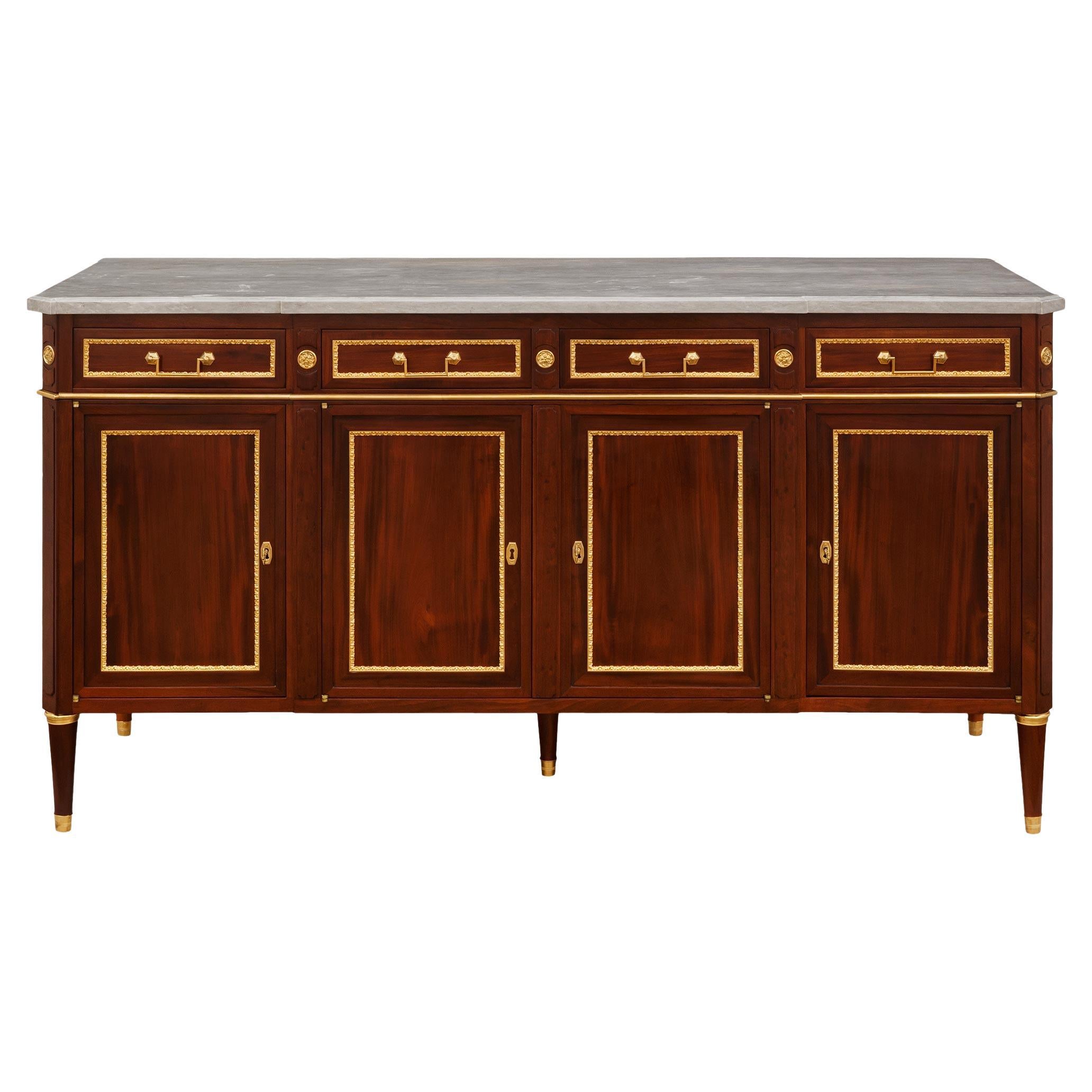 French 18th century Louis XVI Period Mahogany, Ormolu and marble buffet