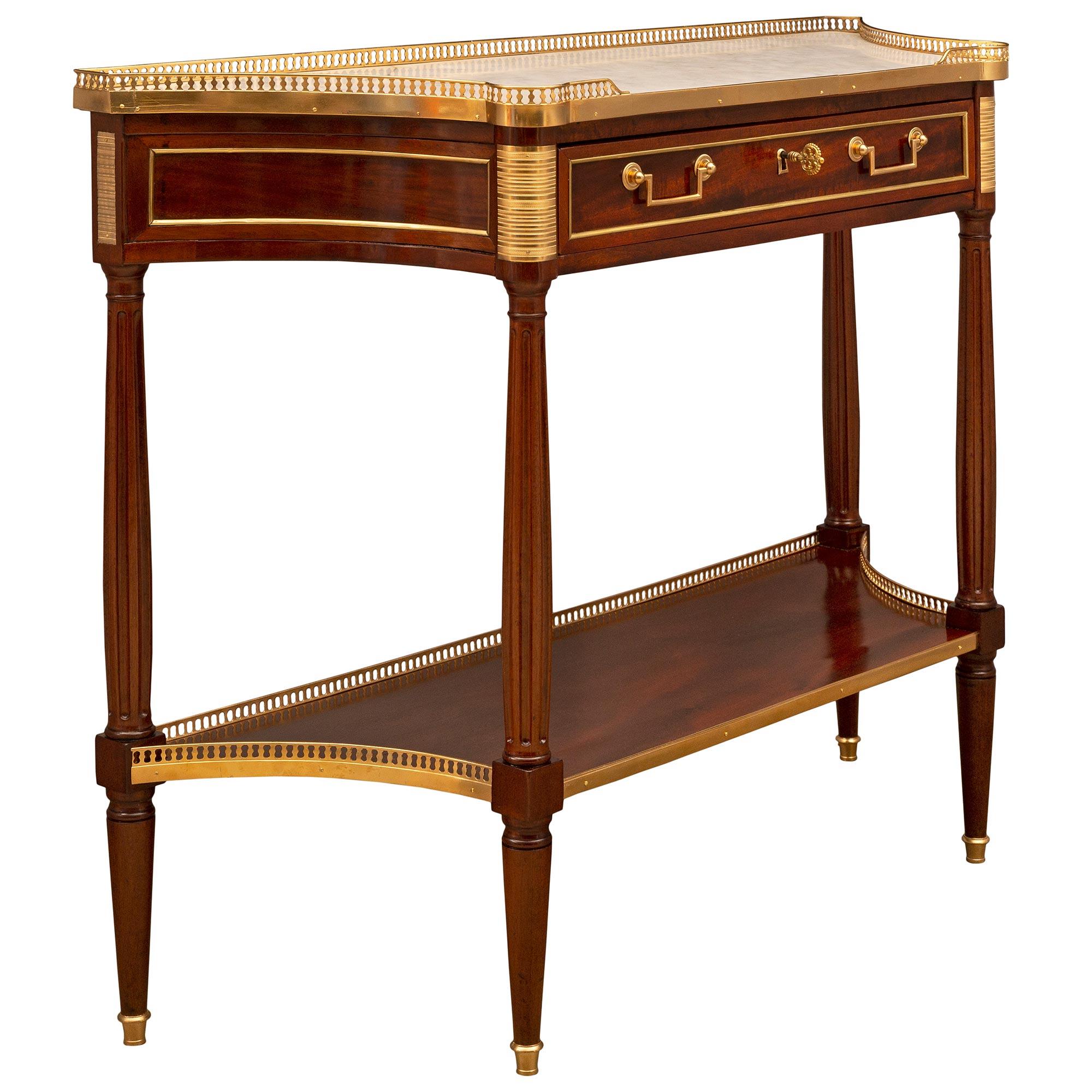 French 18th Century Louis XVI Period Mahogany, Ormolu and Marble Console In Good Condition For Sale In West Palm Beach, FL