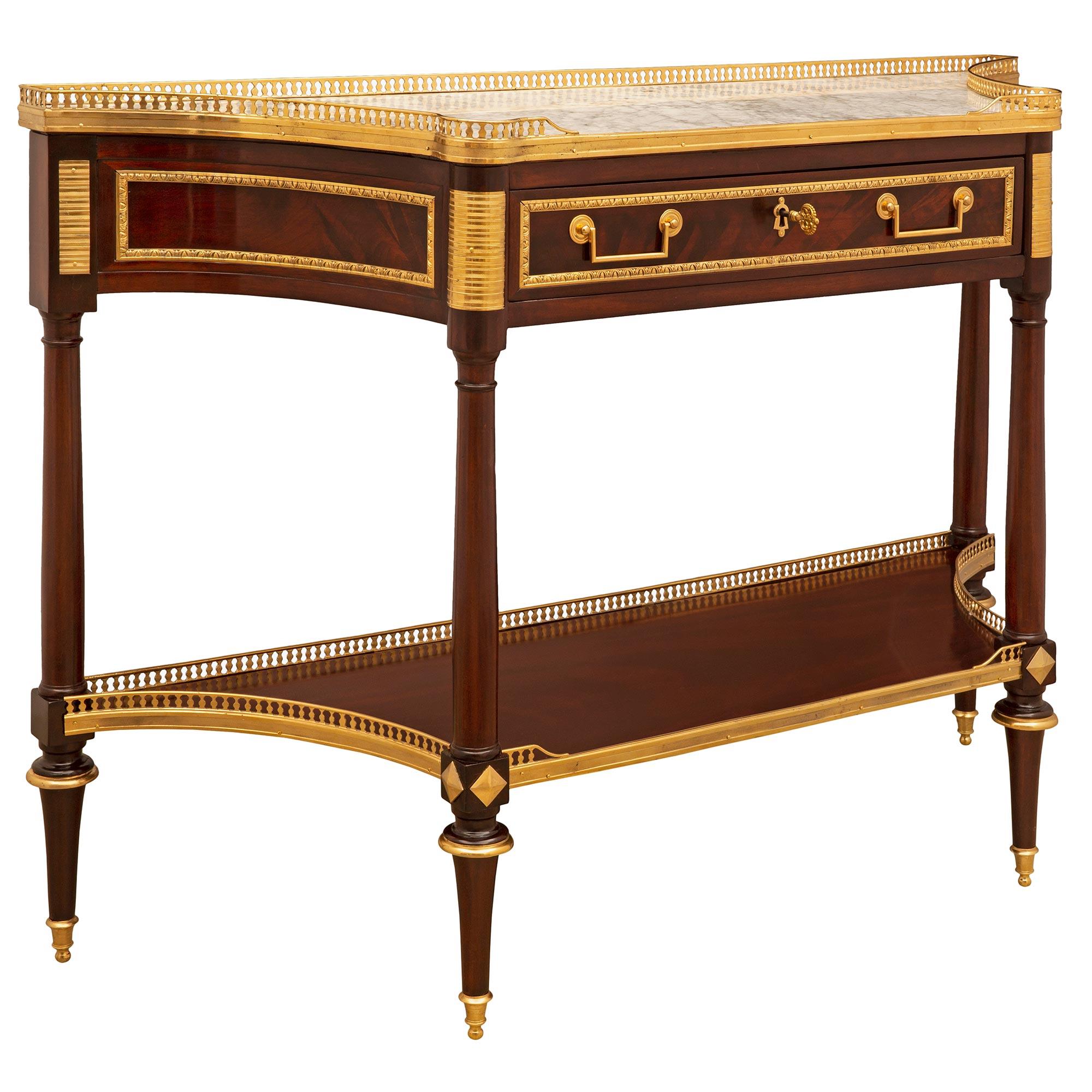 French 18th Century Louis XVI Period Mahogany, Ormolu And Marble Console In Good Condition In West Palm Beach, FL