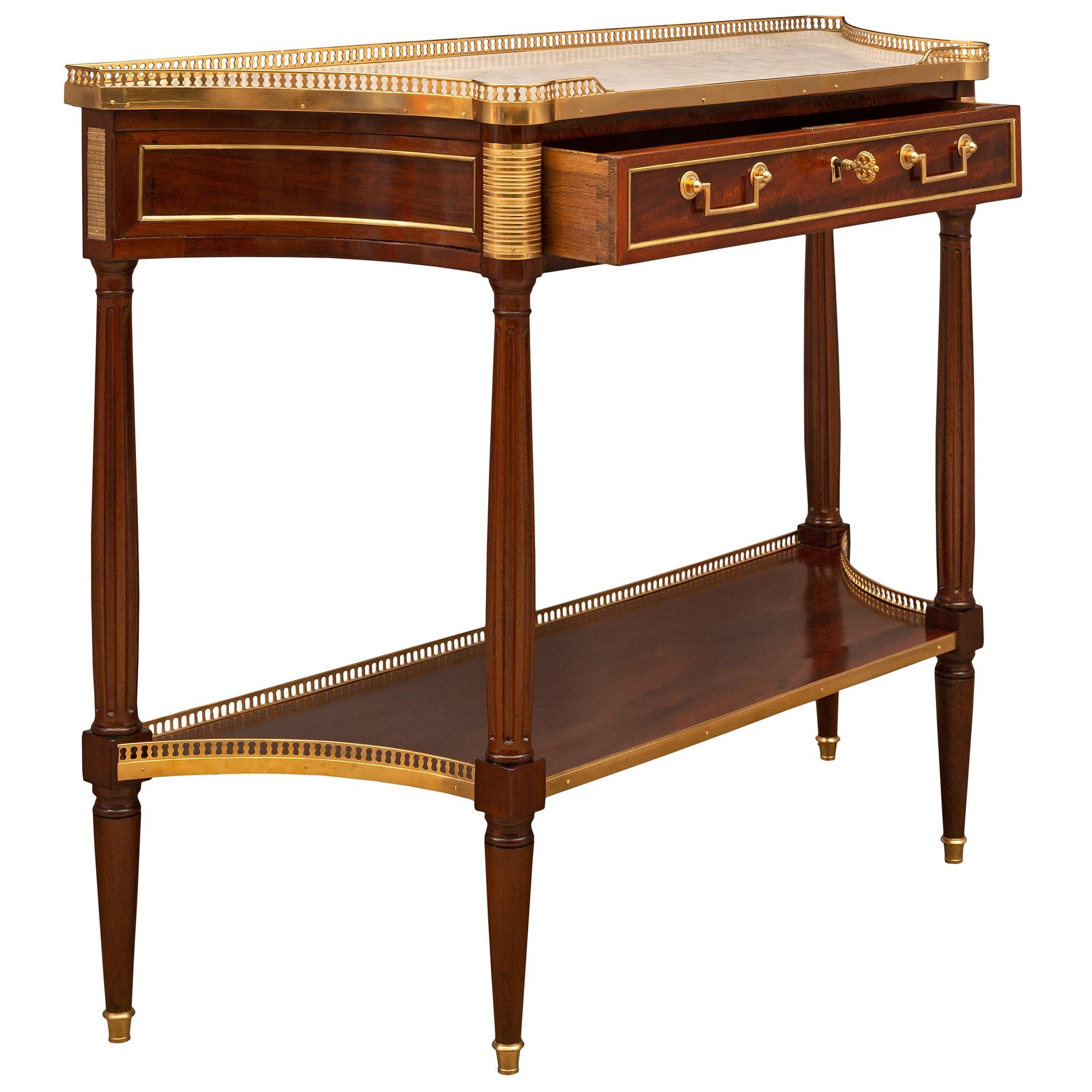 18th Century and Earlier French 18th Century Louis XVI Period Mahogany, Ormolu and Marble Console For Sale
