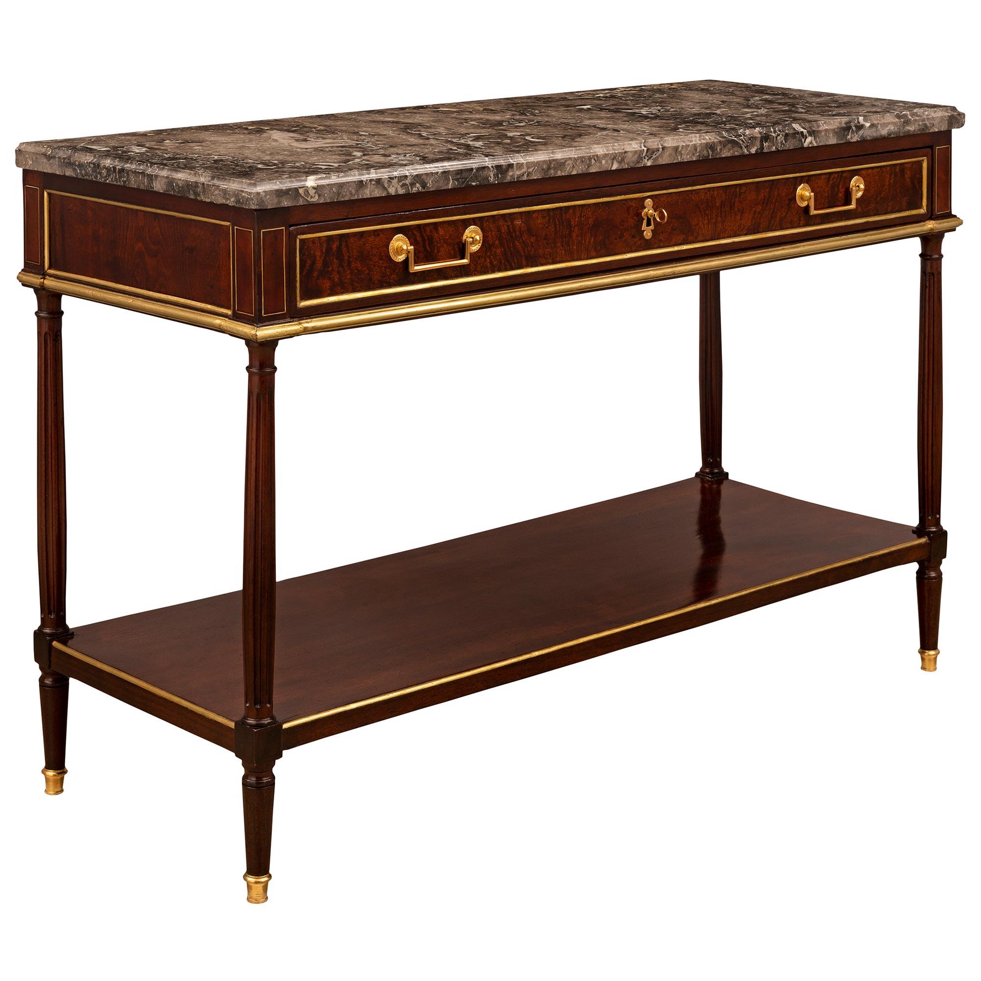 18th Century and Earlier French 18th Century Louis XVI Period Mahogany, Ormolu and Marble Dessert Console For Sale