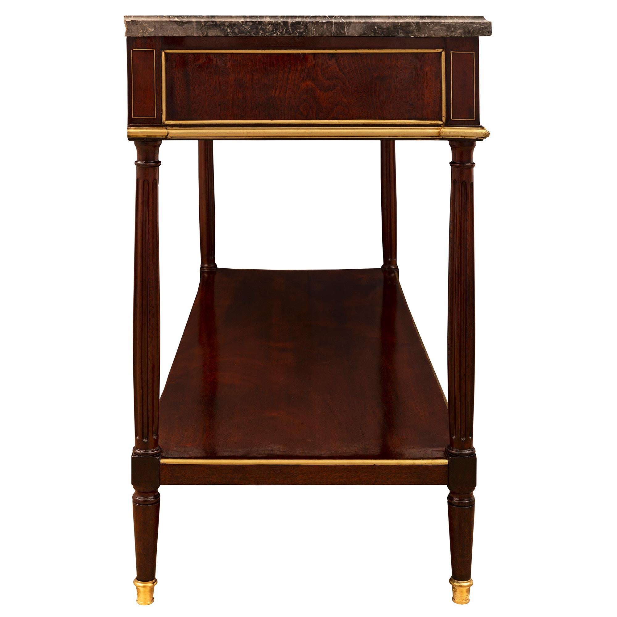 French 18th Century Louis XVI Period Mahogany, Ormolu and Marble Dessert Console For Sale 1