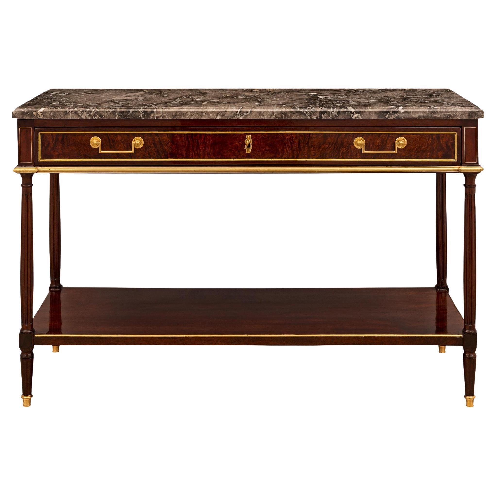 French 18th Century Louis XVI Period Mahogany, Ormolu and Marble Dessert Console For Sale