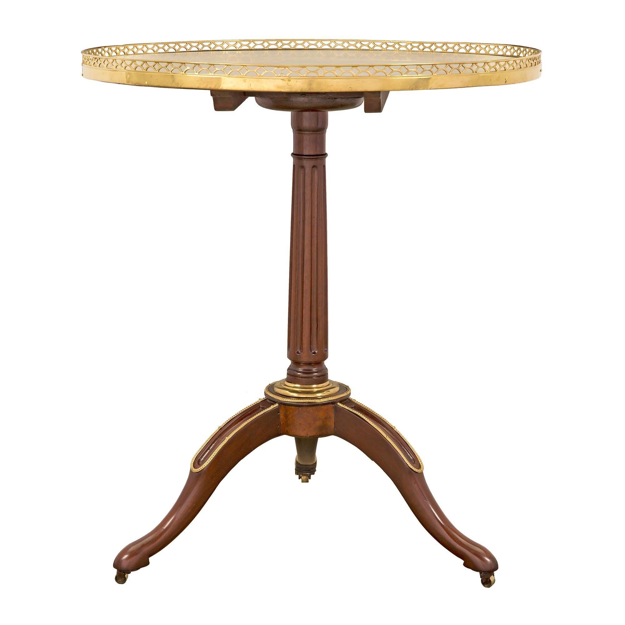 French 18th Century Louis XVI Period Mahogany, Ormolu and Marble Side Table For Sale 1
