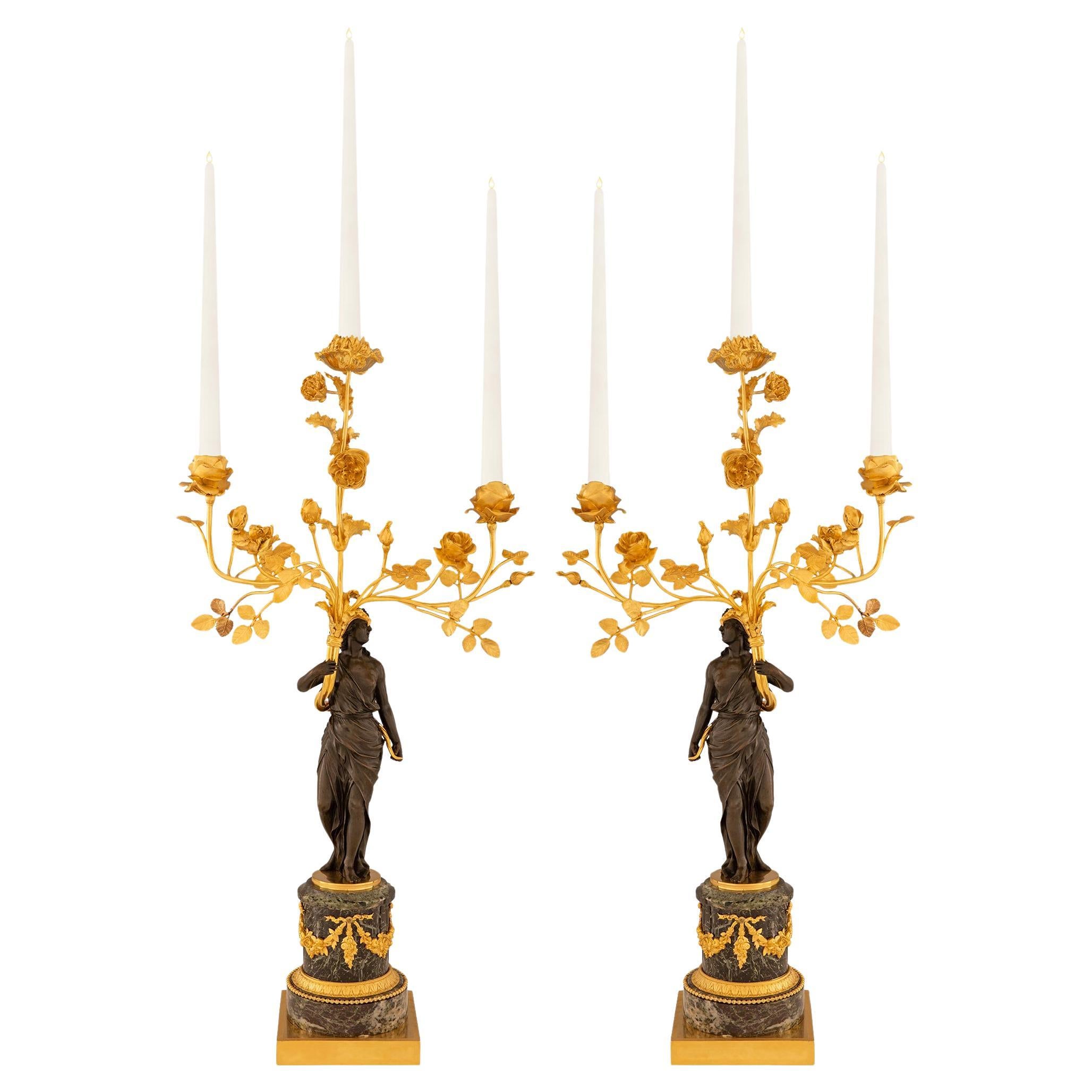 French 18th century Louis XVI period marble, Ormolu, bronze candelabras