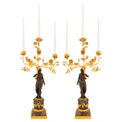 Chandeliers français du XVIIIe siècle d'époque Louis XVI en marbre, bronze et bronze doré