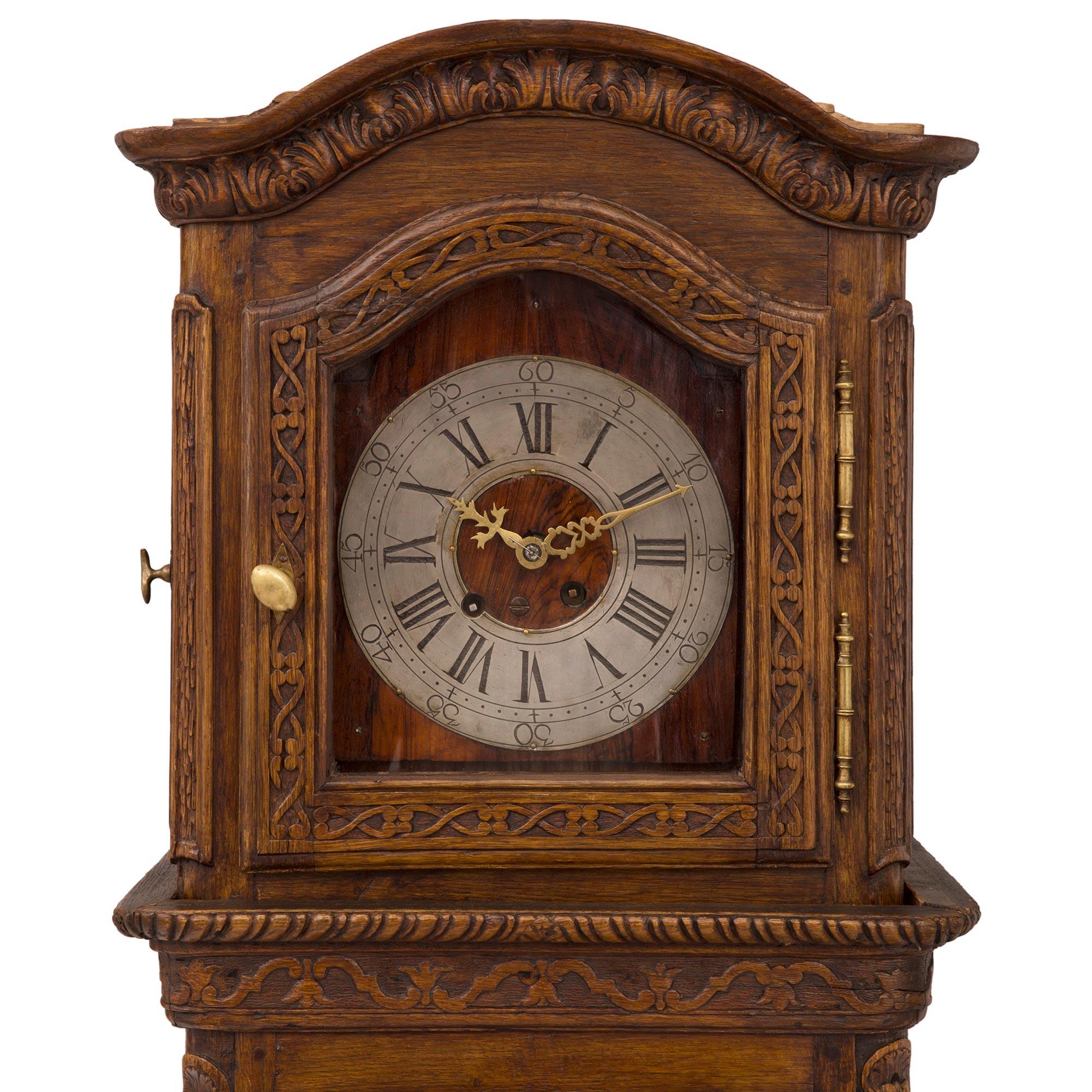 18th Century and Earlier French 18th Century Louis XVI Period Oak Grandfather Clock For Sale