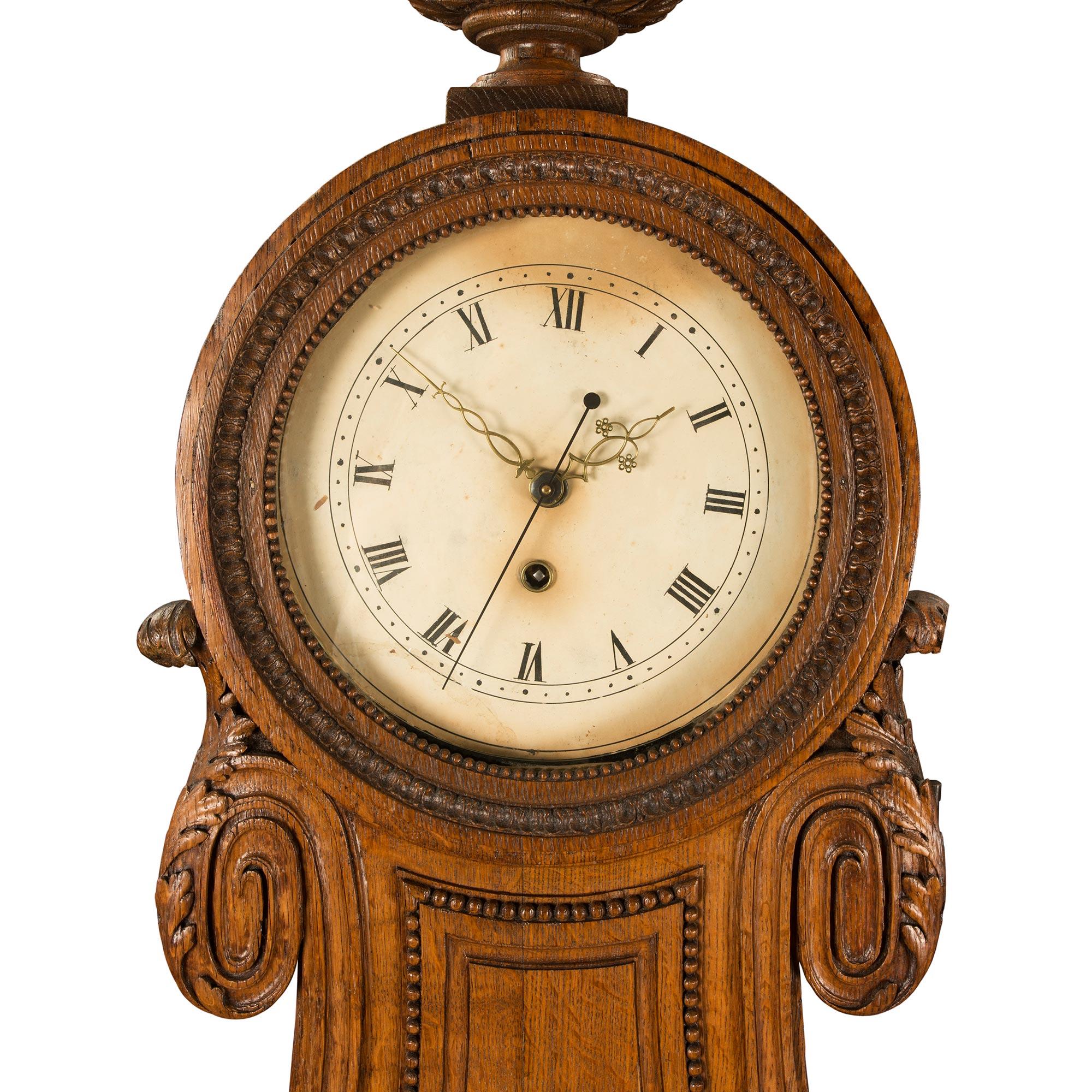 French 18th Century Louis XVI Period Oak Grandfather Clock 1