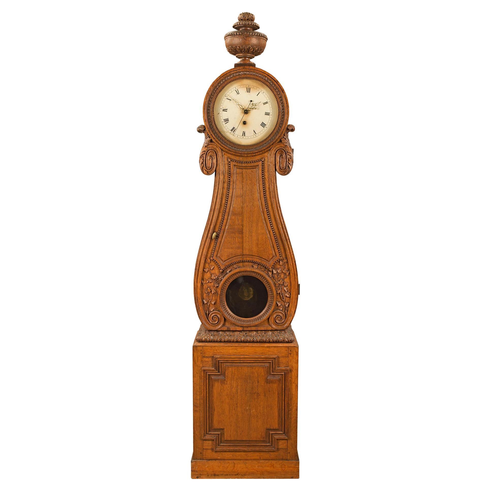 Horloge de grand-père en chêne d'époque Louis XVI du XVIIIe siècle français