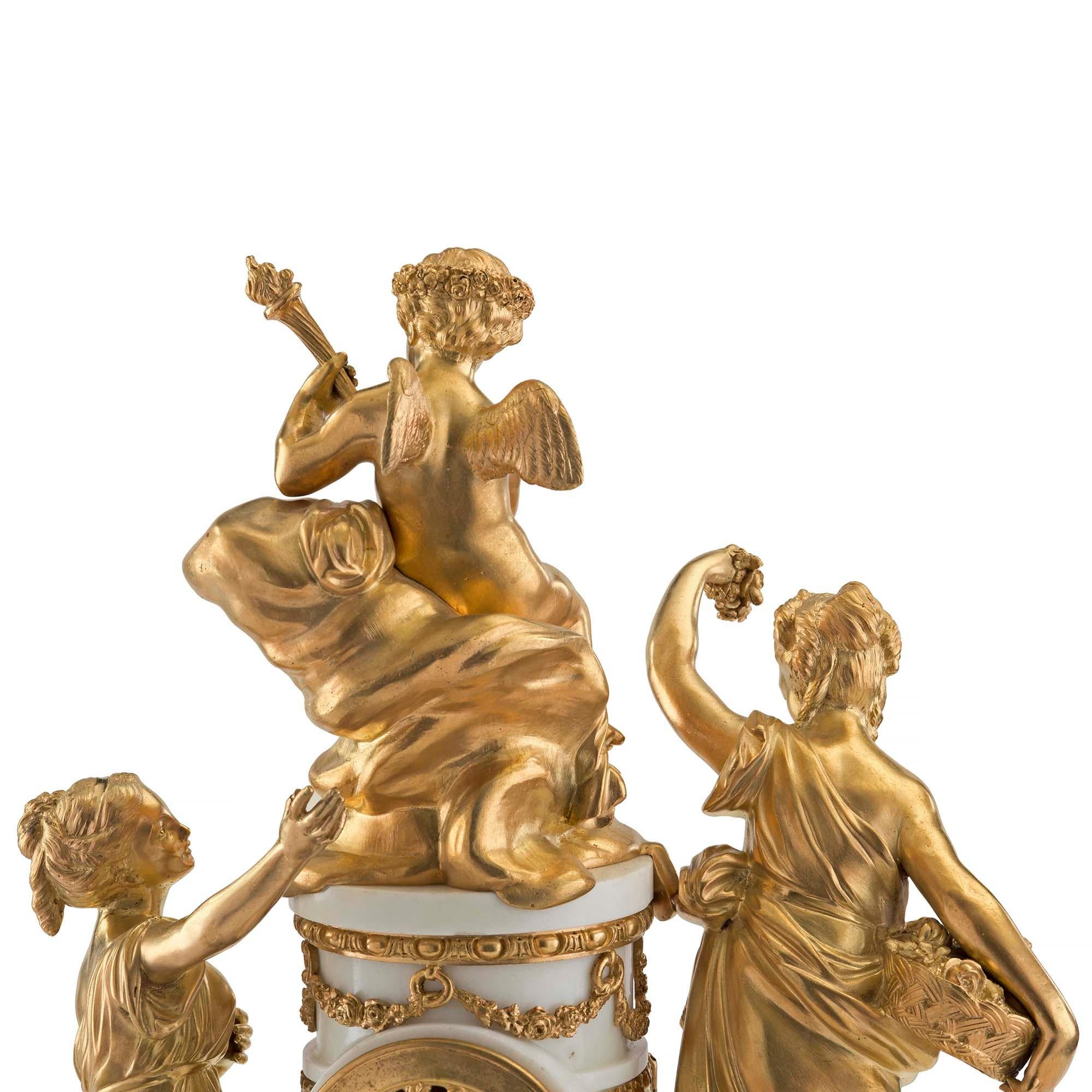 French 18th Century Louis XVI Period Ormolu and Marble Clock For Sale 1