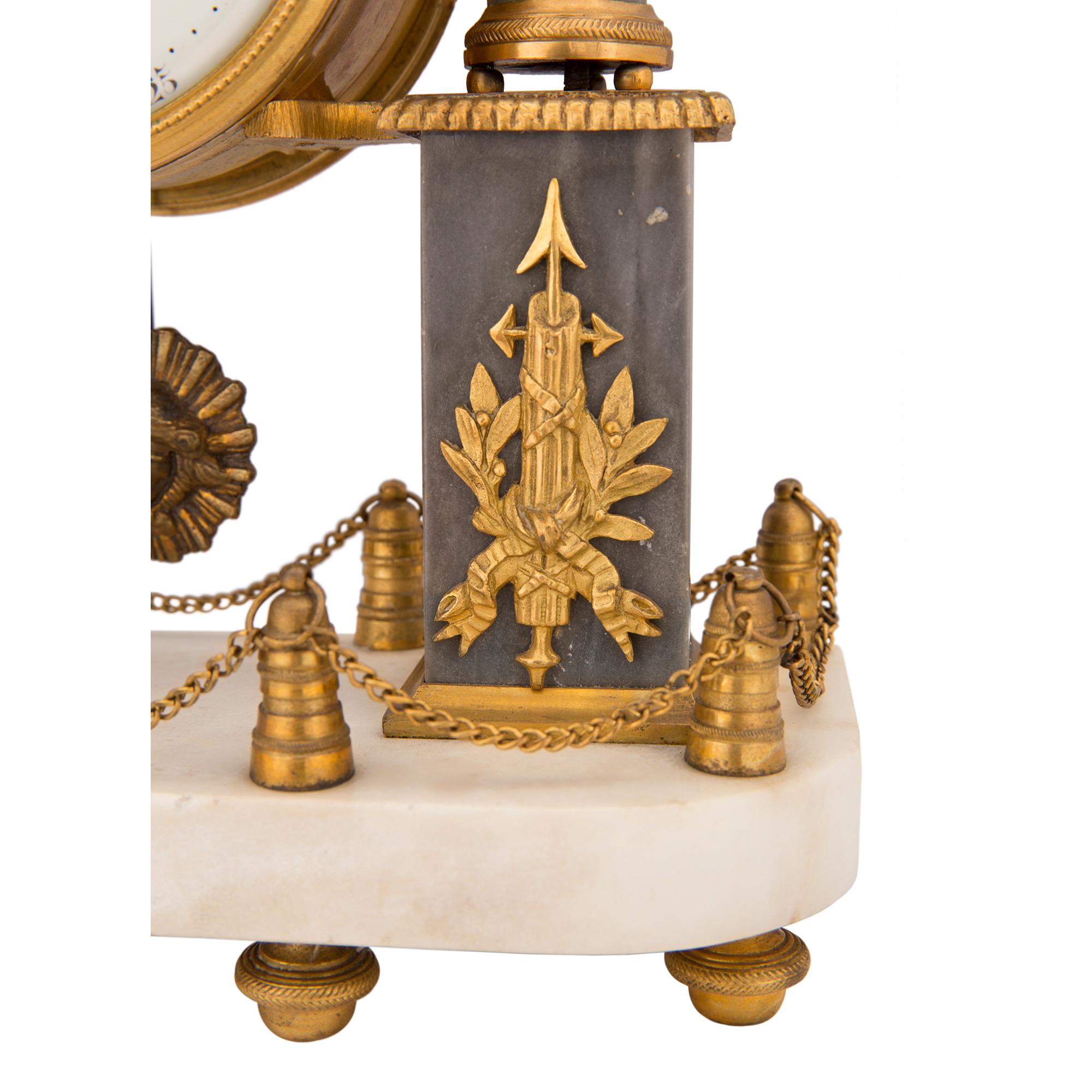 18th Century and Earlier French 18th Century Louis XVI Period Ormolu and Marble Clock For Sale