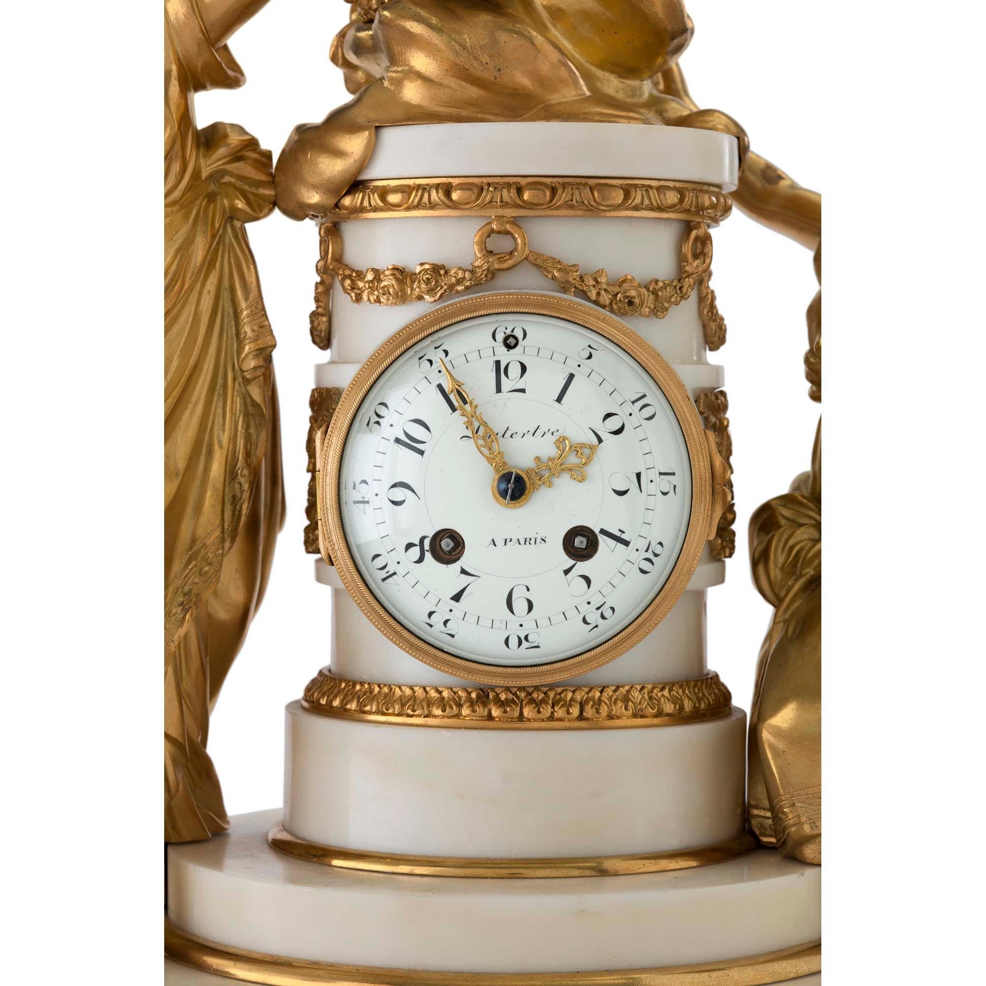 French 18th Century Louis XVI Period Ormolu and Marble Clock For Sale 3