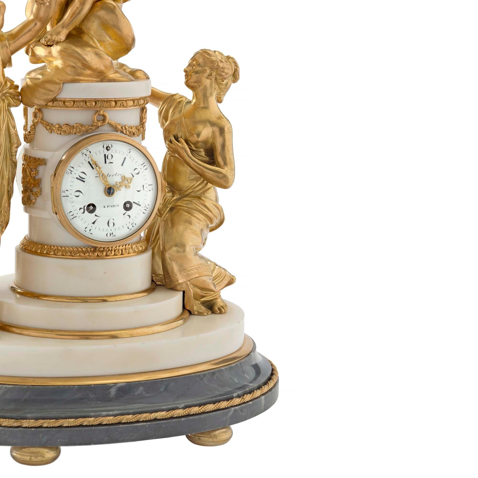 French 18th Century Louis XVI Period Ormolu and Marble Clock For Sale 4