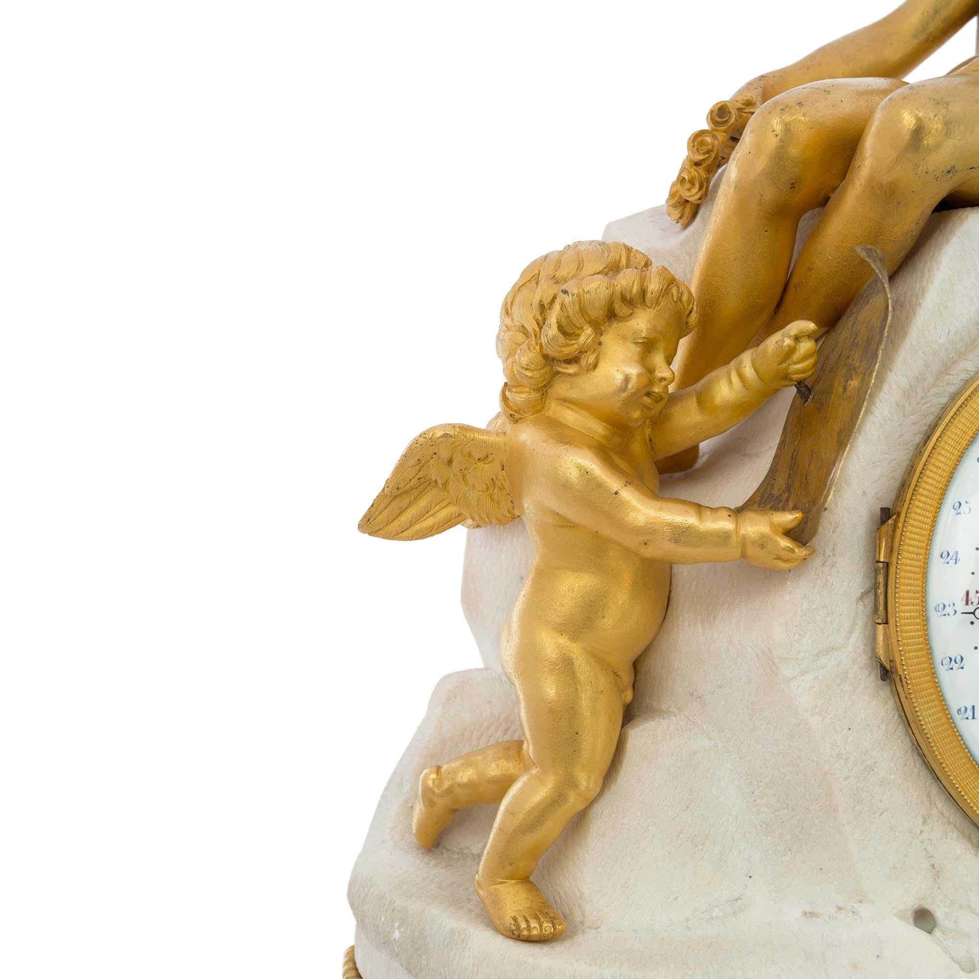 18th Century and Earlier French 18th Century Louis XVI Period Ormolu and Marble Clock, Signed Déliau For Sale