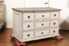 French 18th Century Louis XVI Period Painted Breakfront Three-Drawer Commode
