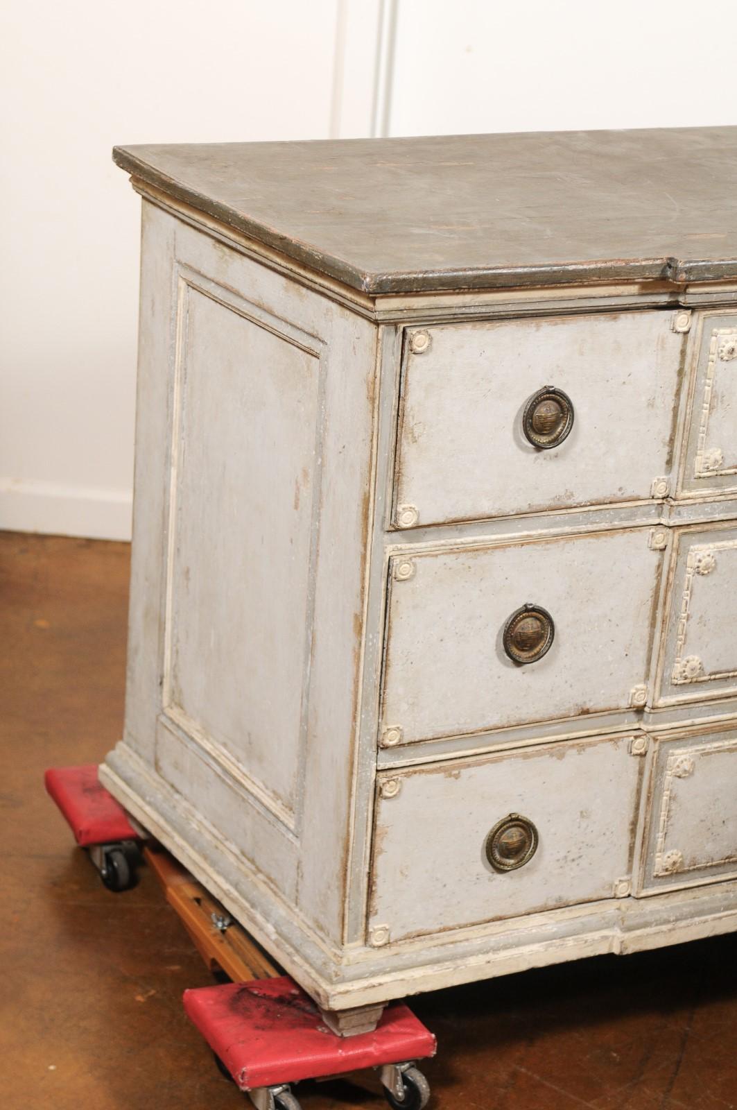 18th Century and Earlier French 18th Century Louis XVI Period Painted Breakfront Three-Drawer Commode